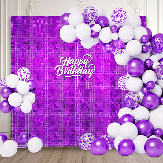 24PCS Purple Shimmer Wall Backdrop, Square Sequin Backdrops Panel, Glitter Wall Background for Birthdays, Weddings, Halloween, Engagements, Disco Bachelorette Party Decoration (4FTx6FT)
