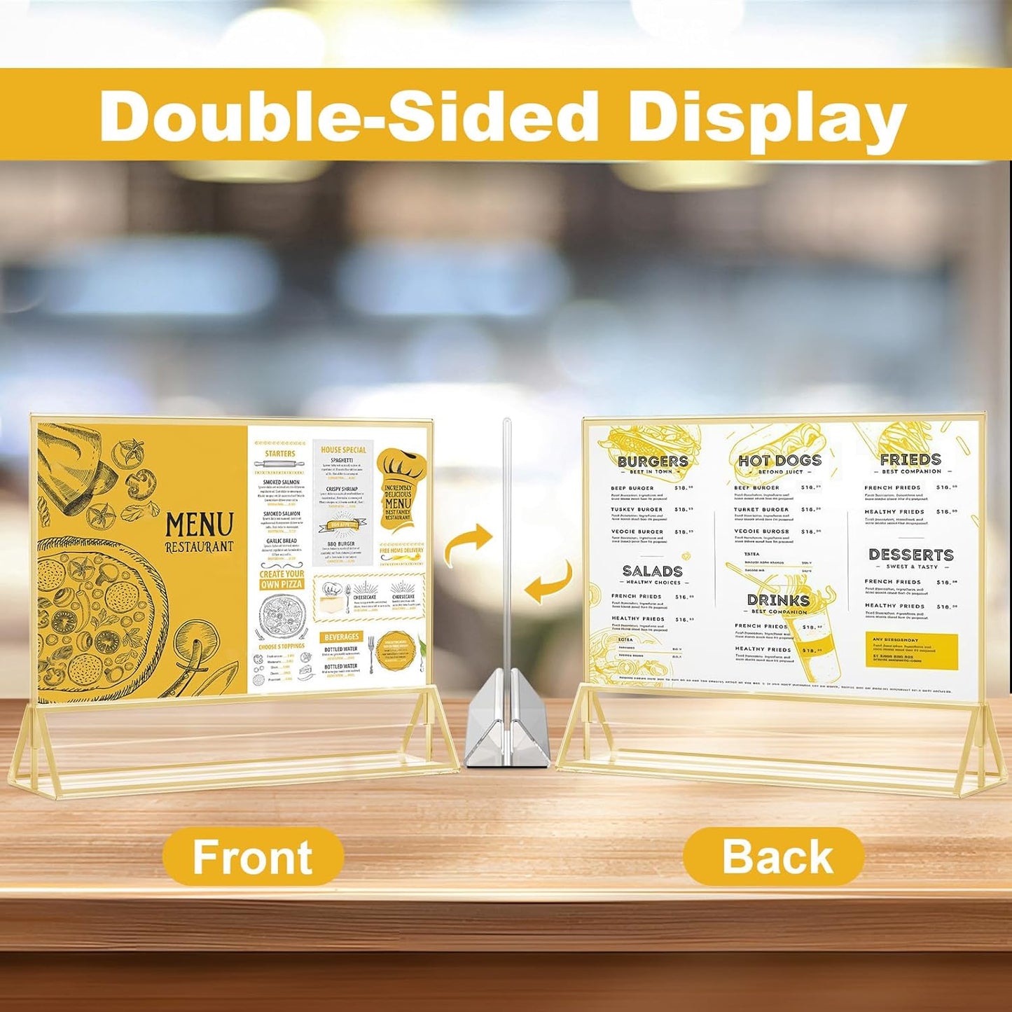 EHWINE 24 Pack Acrylic Sign Holder 4 x 6 Horizontal, Double-Sided Stand up Table Top Sign Holders, Gold Acrylic Picture Frame Menu Flyer Paper Holder Display Stand for Office Business Store Wedding Party