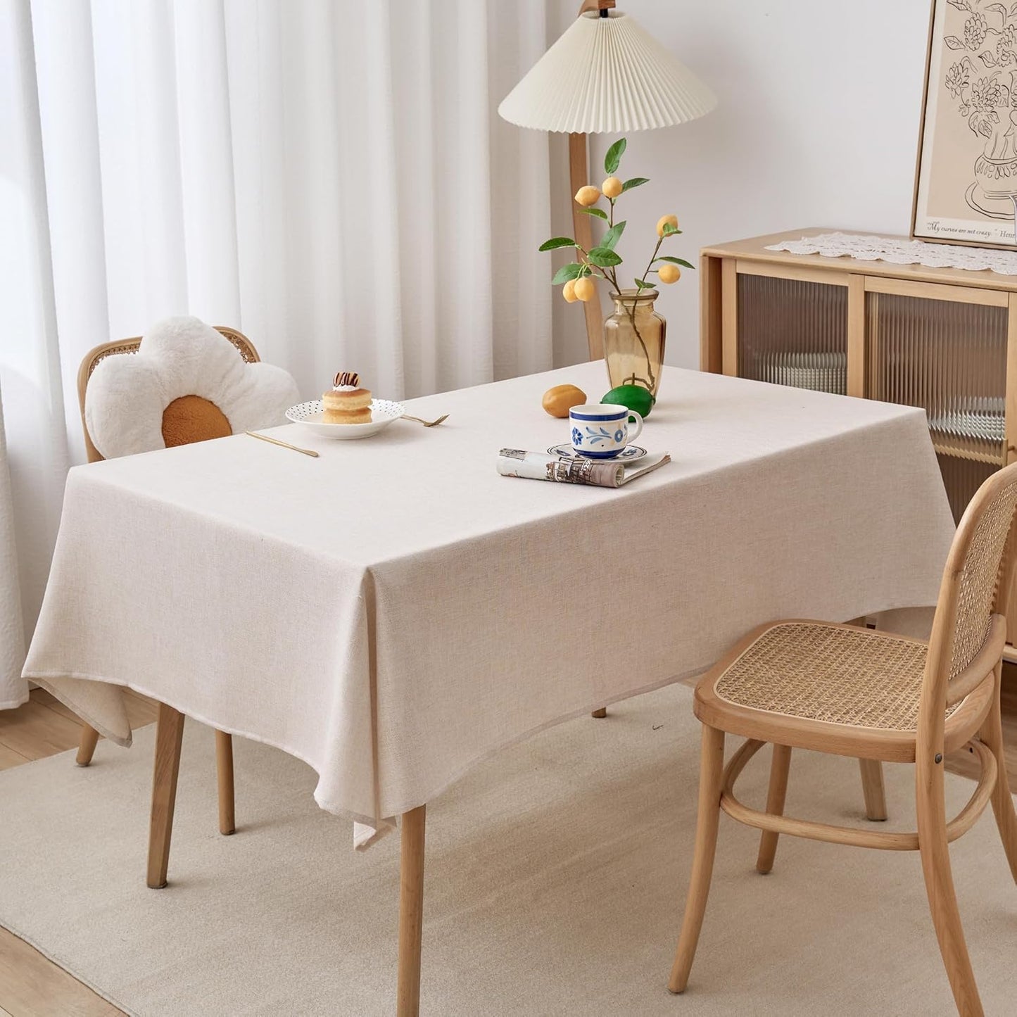 NLMUVW Linen Tablecloth Rectangle 8ft, Rustic Textured Table Cloth Water Resistant Farmhouse Table Cover for Kitchen Dining Party Coffee, 54x120 Inch