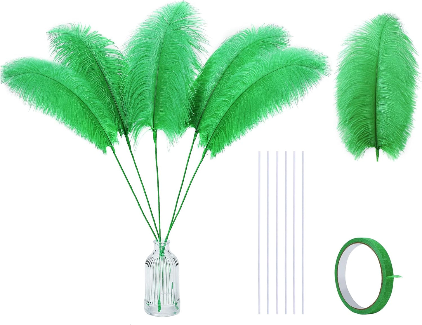 Holmgren Natural Green Ostrich Feather - 20pcs Making Kit 22 Inch Large Ostrich Feathers for Vase, Floral Arrangement, Wedding Party Centerpieces Home Decorations (Green)