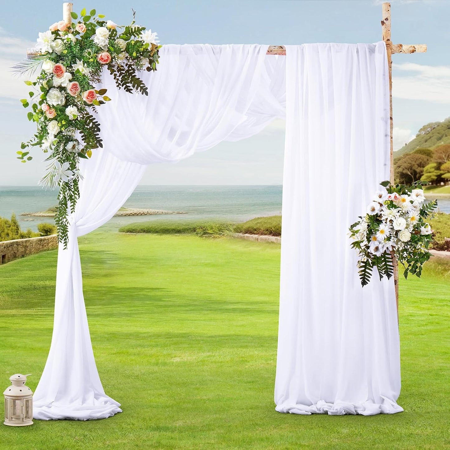 SiinvdaBZX 2 Panels Wedding Arch Draping Fabric 30" x 20Ft White Sheer Chiffon Fabric Outdoor Extra Long Decorative Drapery Fabric for Party Ceremony Ceiling Curtain Backdrop