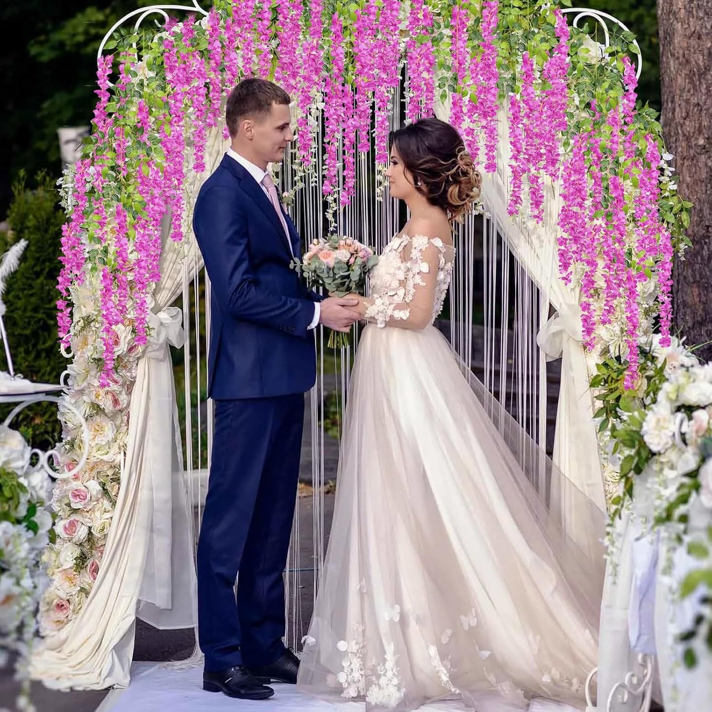 5 Pack Purple Red Wisteria Hanging Flowers, 3.44 Ft Fake Hanging Flowers, Artificial Wisteria Garland Vines for Wedding Room Backdrop Outdoor Patio Garden Decoration