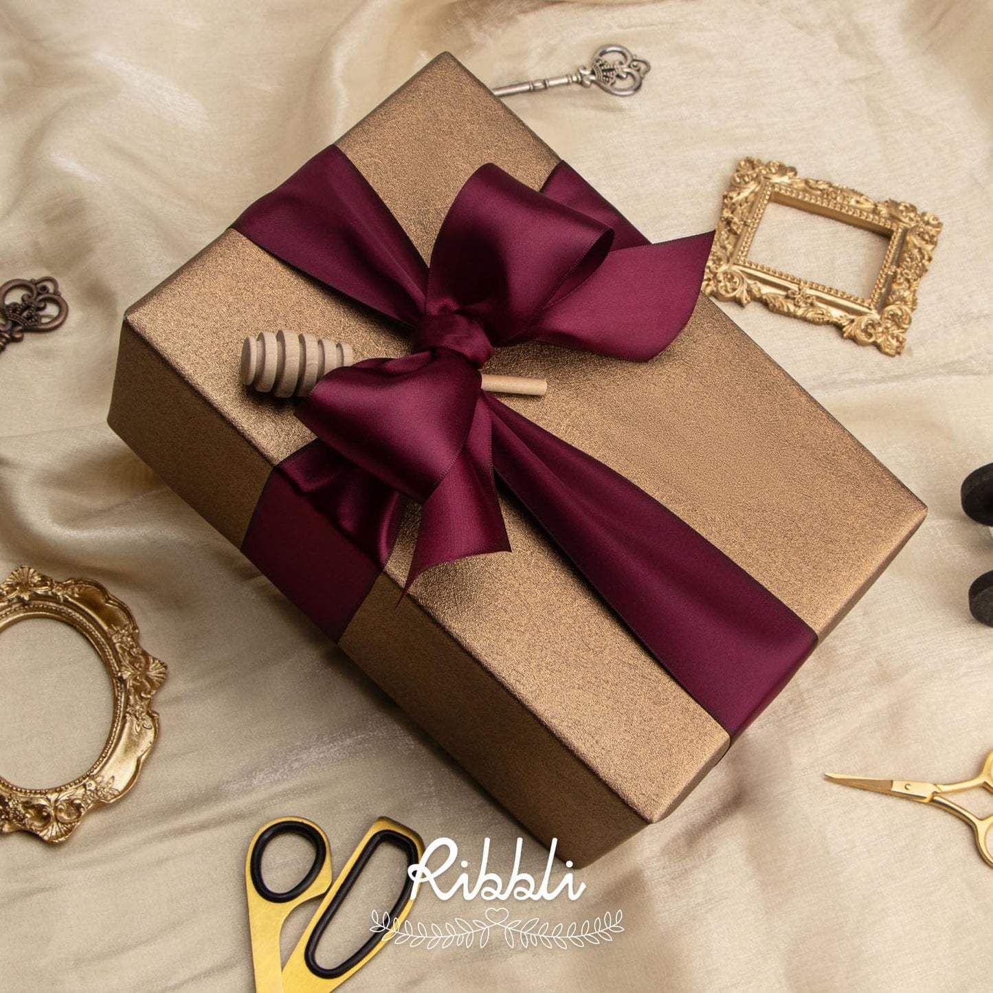 Ribbli Burgundy Double Faced Satin Ribbon, 2” x Continuous 10 Yards,Use for Bows Bouquet,Gift Wrapping,Floral Arrangement,Wedding Decoration