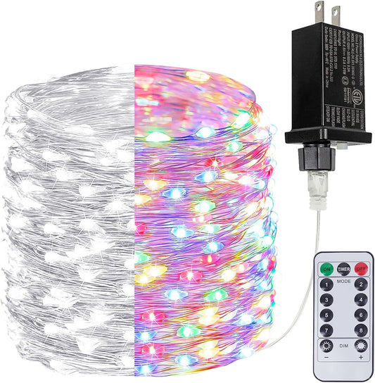 Cool White ⇋ Multicolor 66Ft 200LED Fairy Lights Plug in with Remote, Waterproof String Lights Outdoor 8 Modes Bedroom Decor, Twinkle Light for Girl's Room Garden Christmas Decorations