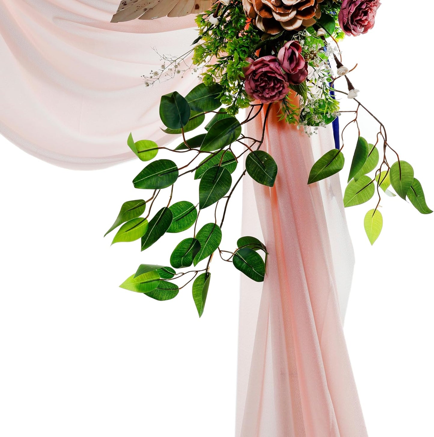 VDS Pack of 3 Panel (30 Inch X 20 Feet) Wedding Arch Draping Fabric Sheer Chiffon Fabric Drapery for Wedding Ceremony Reception Swag Backdrop Canopy Chuppah ARBO Altars Decoration (Dusty Rose)