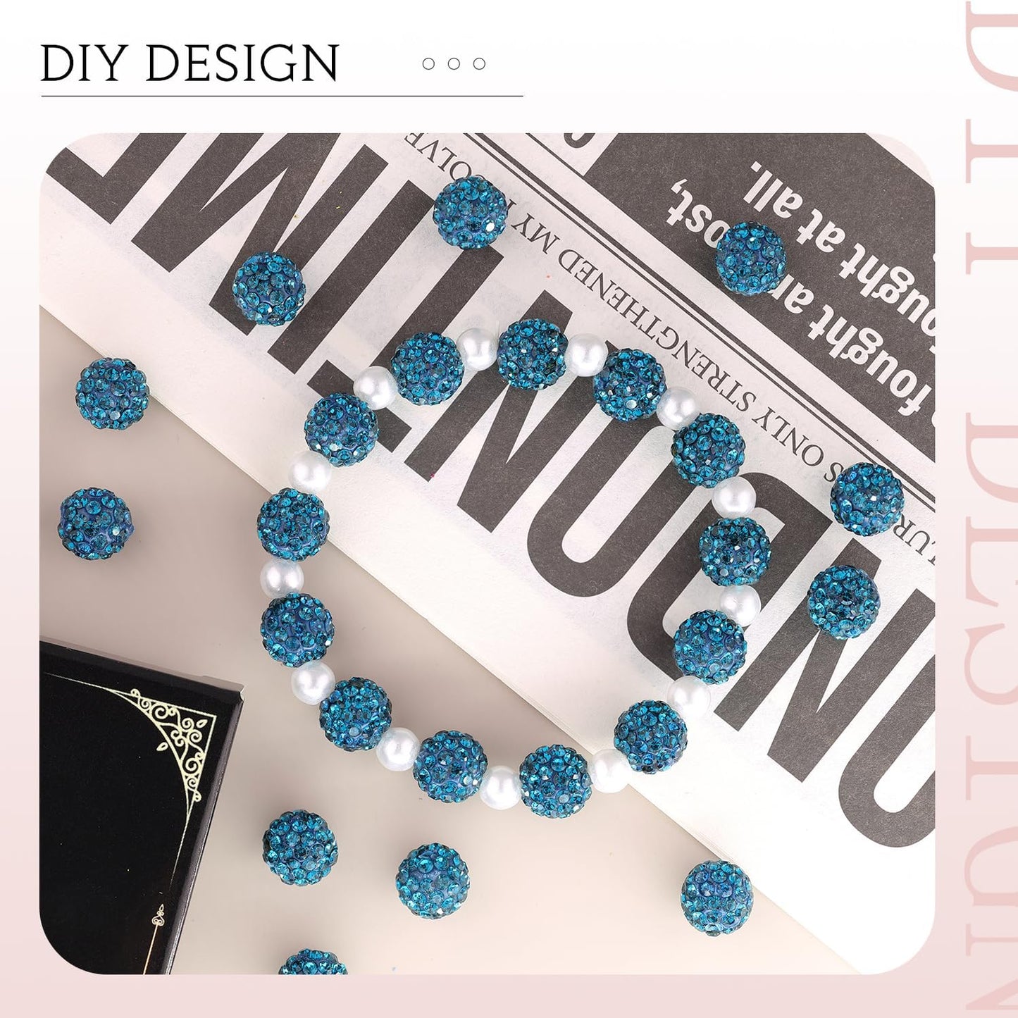 200pcs 10mm Blue Zircon Rhinestone Beads for Jewelry Making, Shiny Round Shamballa Disco Ball Beads, Sparkle Crystal Clay Christmas for Bracelet Baseball Necklace Earring Crafting and DIY