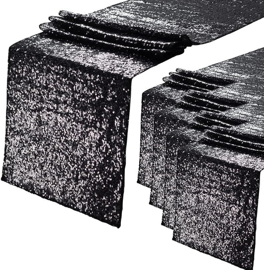 Eternal Beauty Black Table Runner for Wedding, 5PCS-12x108 Sequin Table Runner Decorations for Birthday Parties, Banquets, Graduations,Christmas