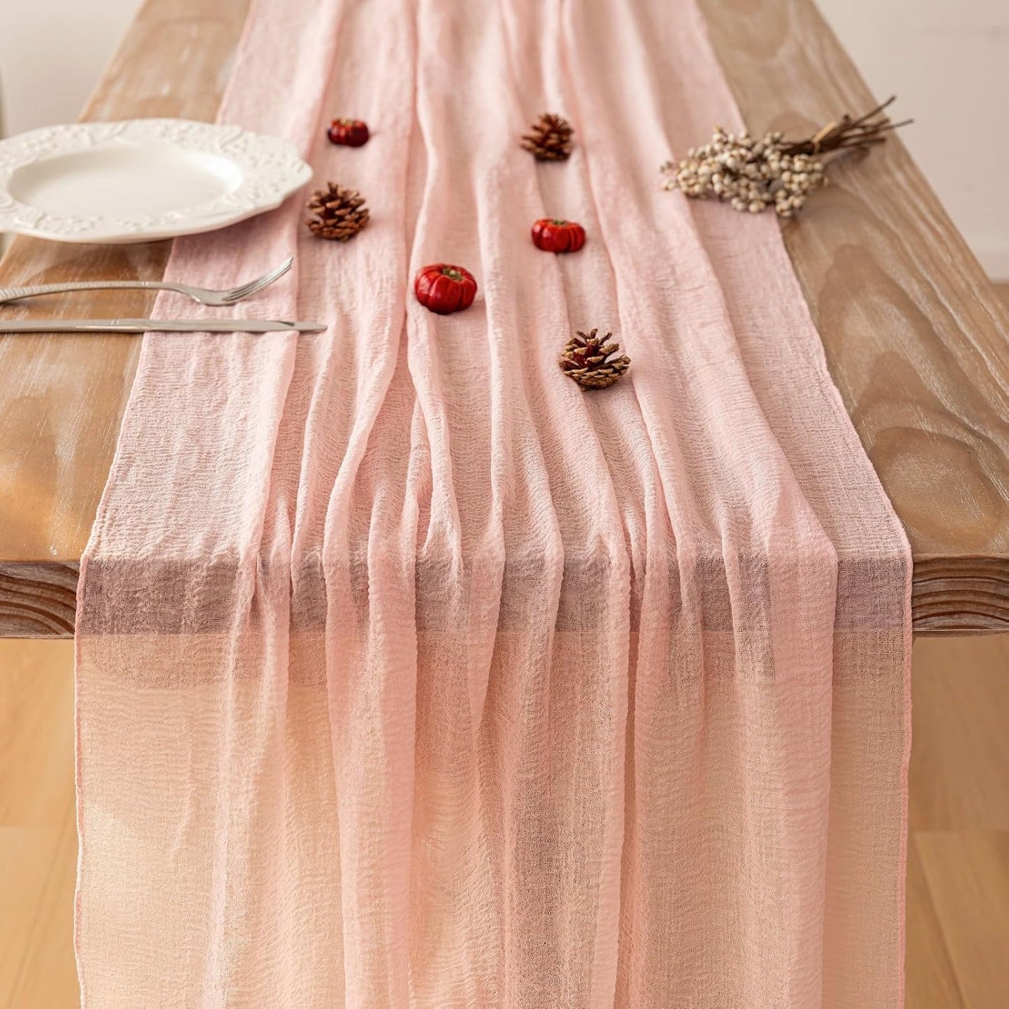 6pcs Pink Gauze Rustic Cheesecloth Table Runner 120 Inch 10 FT for Wedding Baby Shower Bridal Shower Birthday Engagement Garden Outdoor Party Long Sheer Boho Decorations