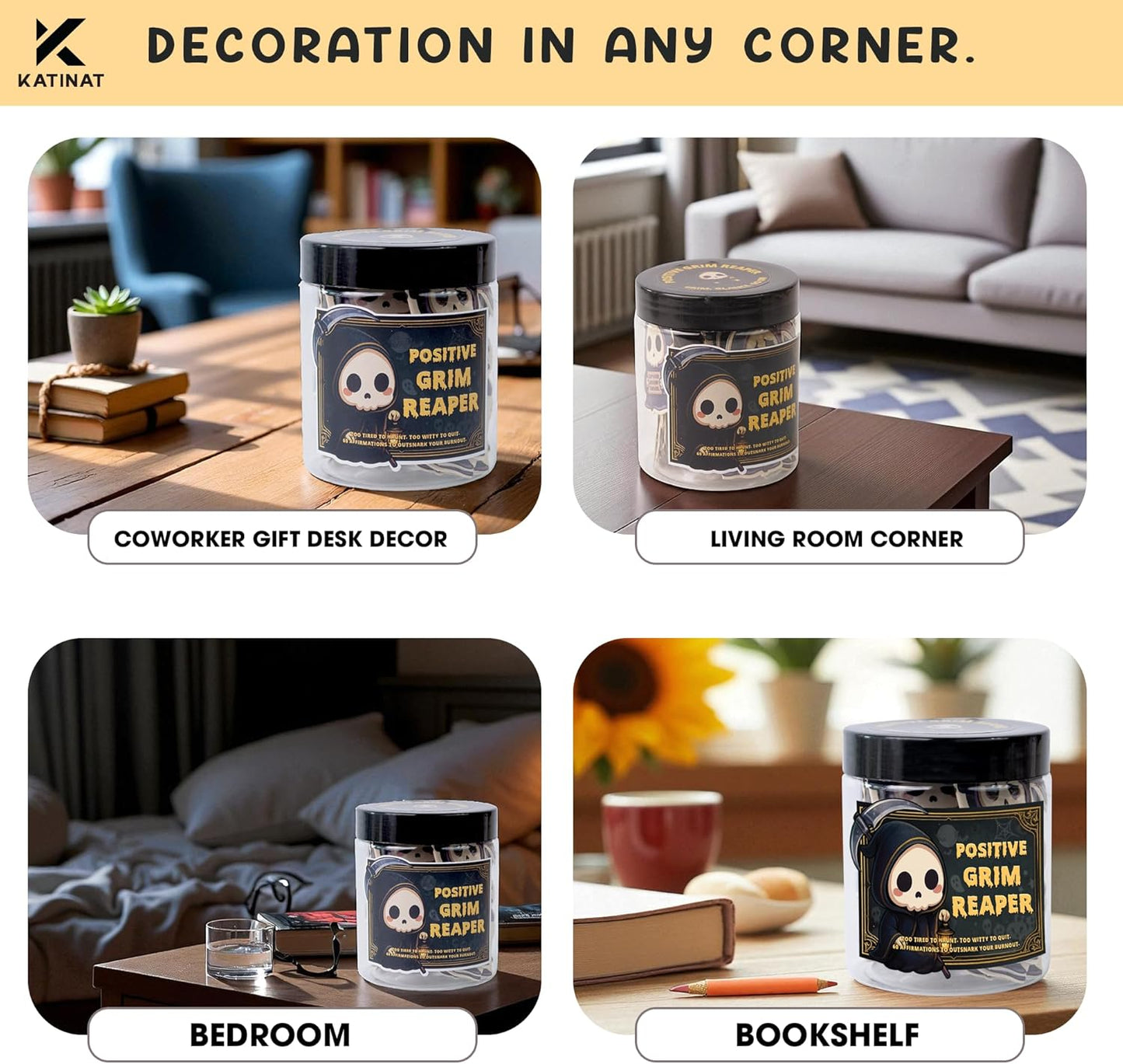 Emotional Support Grim Reaper – Positive Grim Reaper Jar, Dark Humor Spooky Gifts, Halloween Basket Stuffers for Adults Women Men & Funny Halloween Gifts for Adults, Coworkers, Boo Basket Stuffers