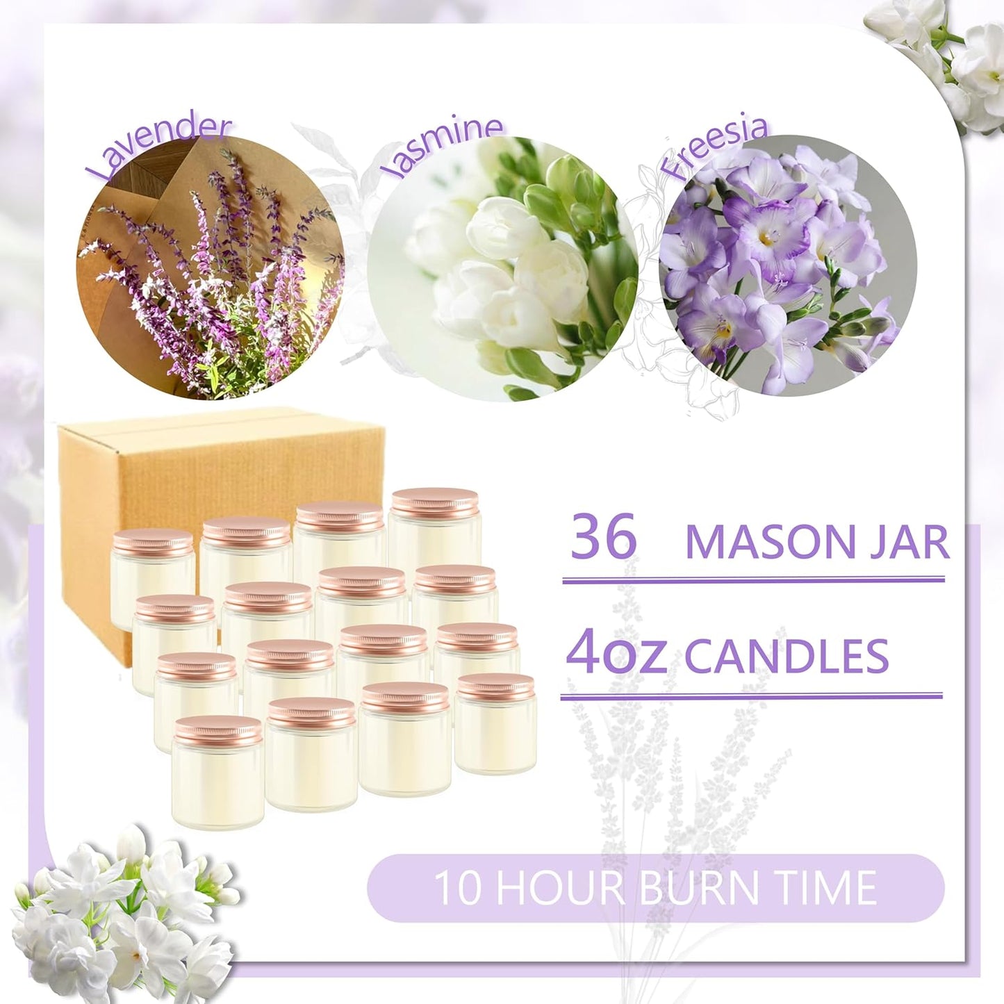 ACITHGL 36 Pcs 4oz Mini Mason Jar Candles Small Scented Candles Bulk Aromatherapy Ideal Souvenir Favors for Wedding Birthday Party (Freesia, Lavender, Jasmine, Pink)