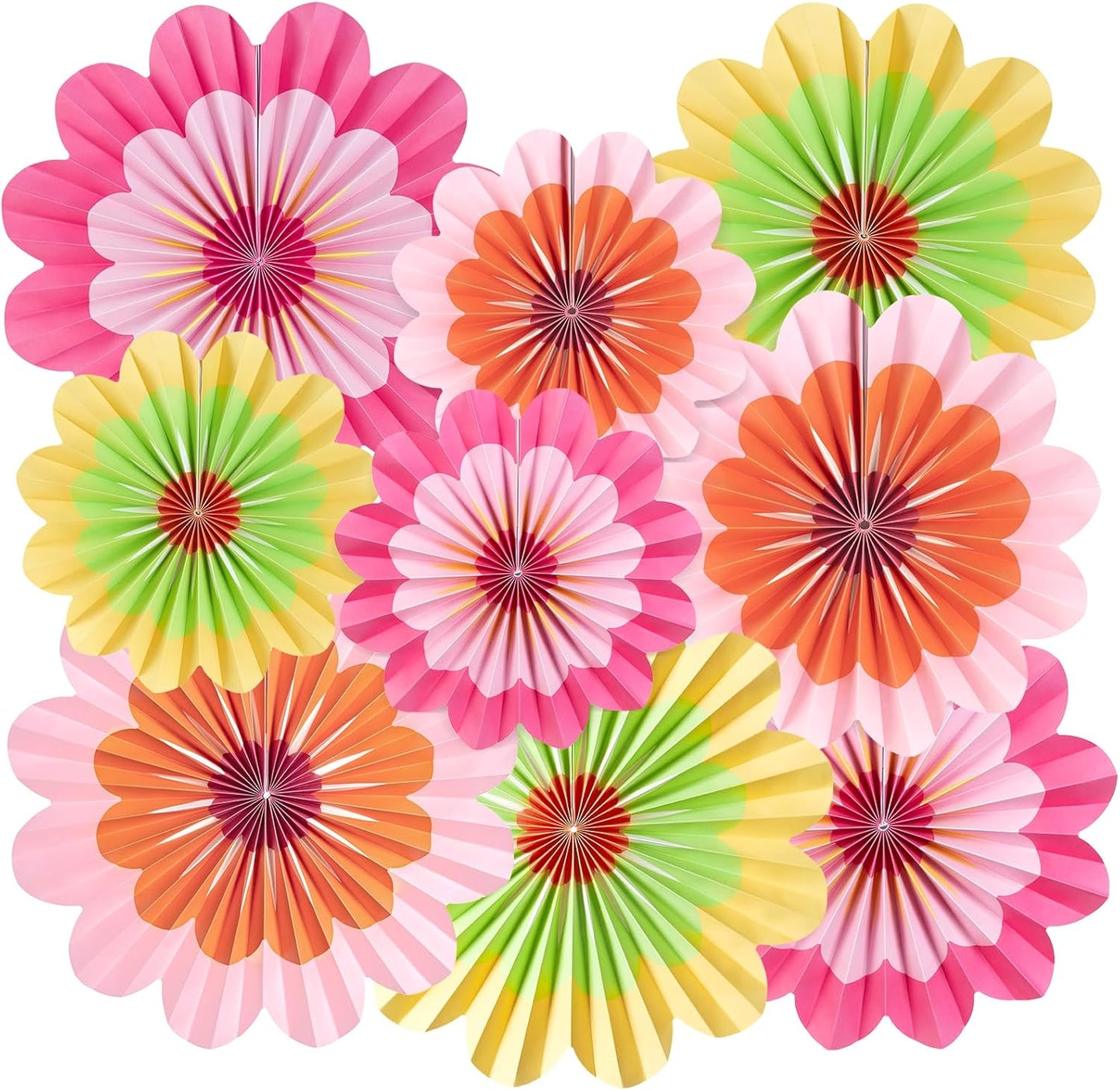 SUNBEAUTY 9 PCS Paper Flowers Decorations Hanging Carnival Paper Fans Decorations Flower Paper Fans Paper Floral Backdrop Spring Decorations