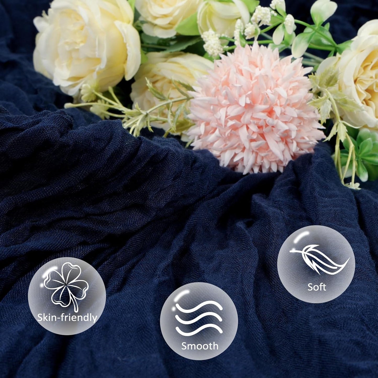 12 Pack Navy Blue Cheesecloth Table Runner 10ft Boho Gauze Fabric Cheese Cloth Table Runner 35 x 120 Inch Rustic Sheer Runner for Romantic Wedding Decor Baby Shower Party Table Centerpiece Decoration