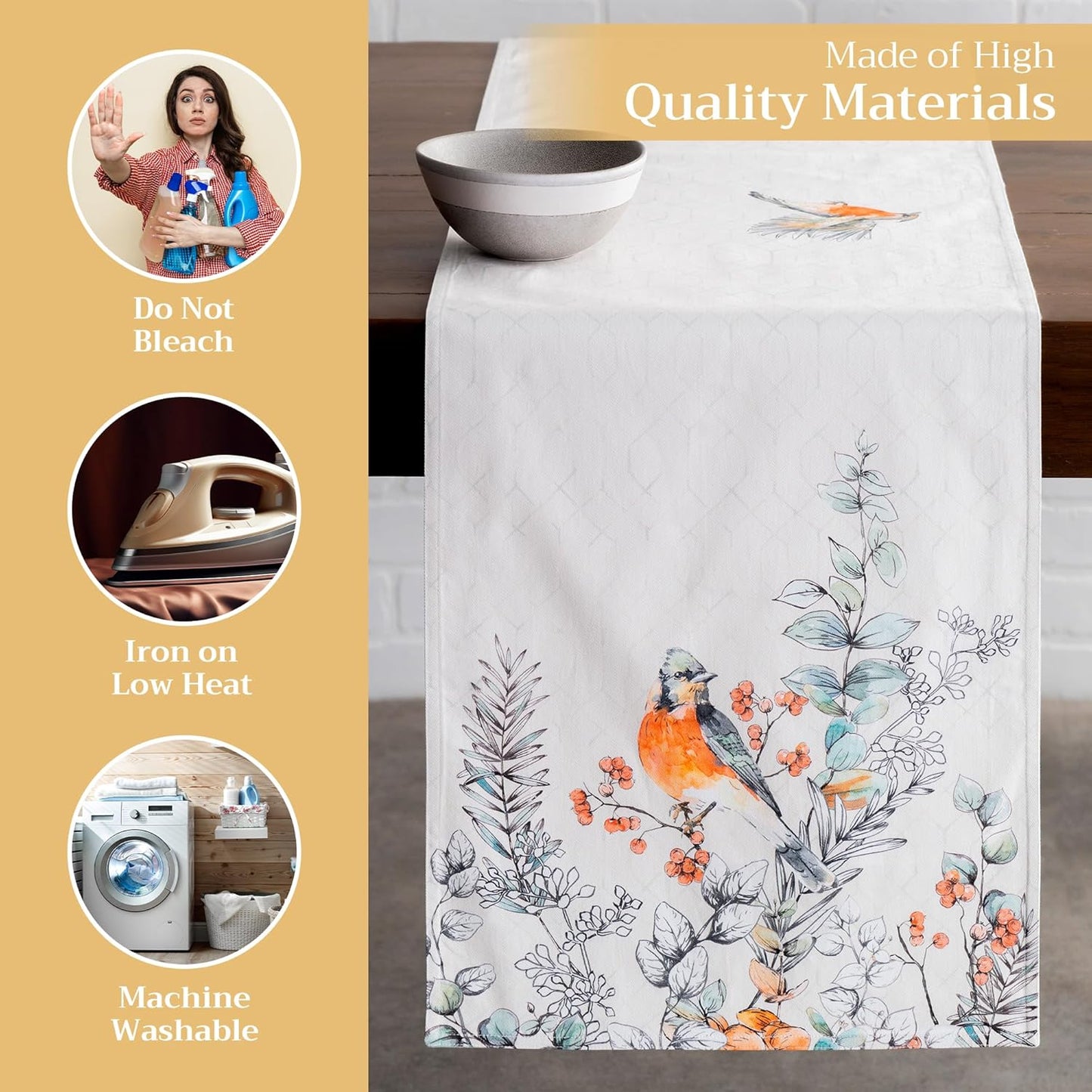 Maison d' Hermine Table Runner 100% Cotton Double Layer Table Runners 72 inches Long for Thanksgiving Christmas Decorations Home Kitchen Dining Party Wedding (Whitish Shabby Chique, 14.5" x 72")