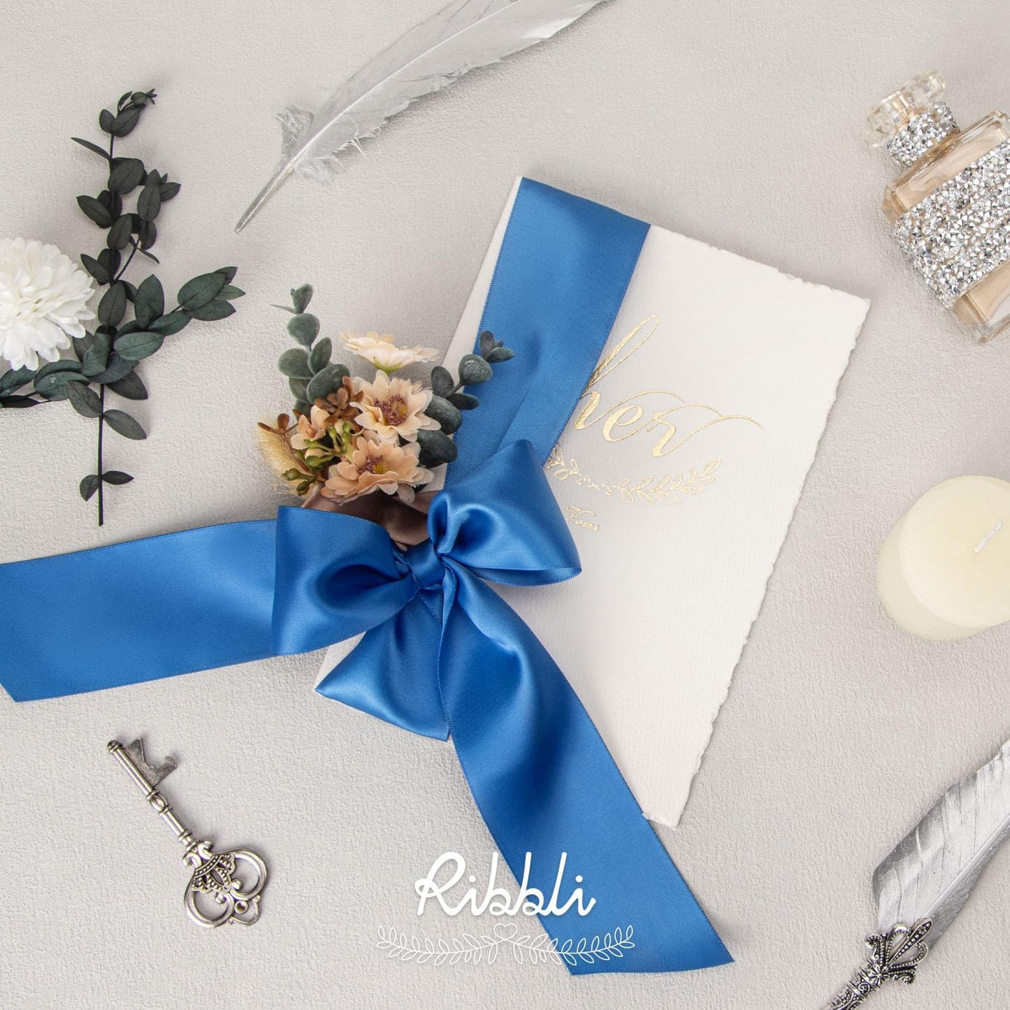 Ribbli Royal Blue Double Faced Satin Ribbon, 2” x Continuous 10 Yards,Use for Bows Bouquet,Gift Wrapping,Floral Arrangement,Wedding Decoration