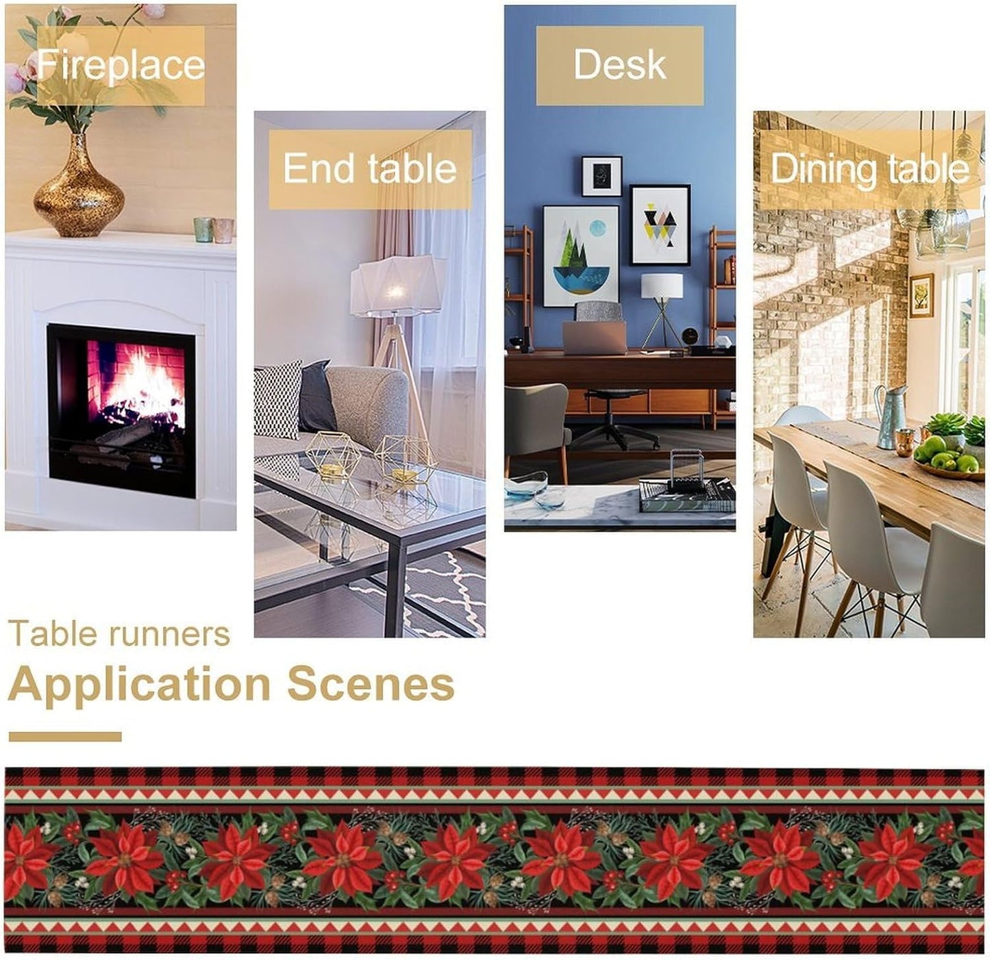 Christmas Table Runner,Seasonal Winter Xmas Holiday Plaid Table Cloth Kitchen Dining Table Decoration for Home Party Decor 13x60 Inch