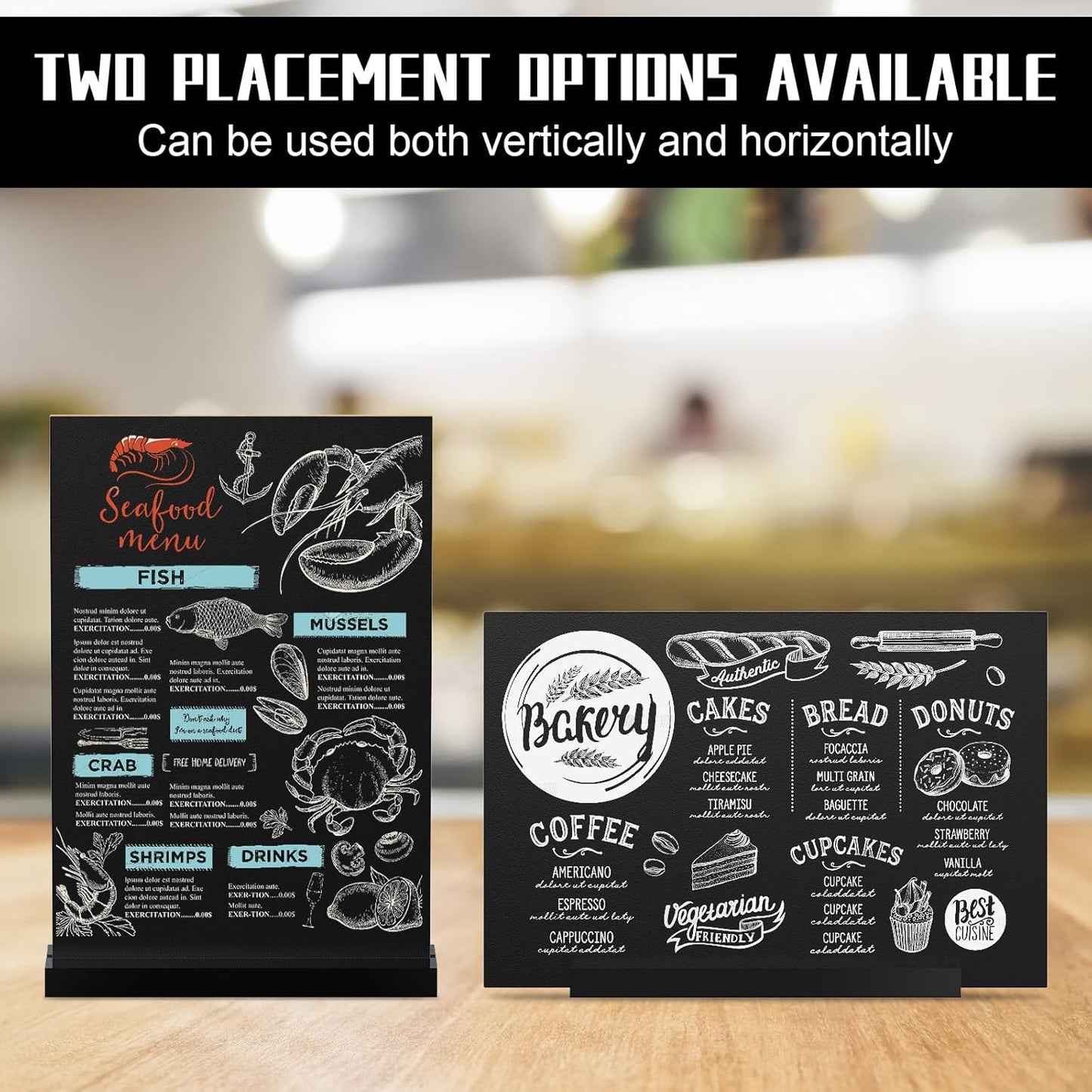 EHWINE Mini Chalkboard Easel Sign Set,8 Pack 6x8 Inch Wooden Boards with Acrylic Base and Liquid Chalk Markers, Reusable Double Sided Tabletop Display for Wedding, Restaurant, Party, Coffee Shop Decor