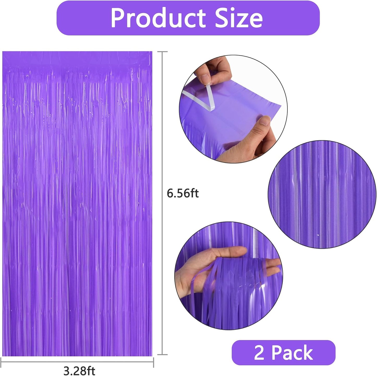 BEISHIDA 2Pcs Purple Door Streamer Fluorescent Purple Backdrop Blue Foil Fringe Curtains Tinsel for Birthday Baby Shower Halloween Backdrop Wedding Party Decoration (3.28 ft x 6.56 ft)