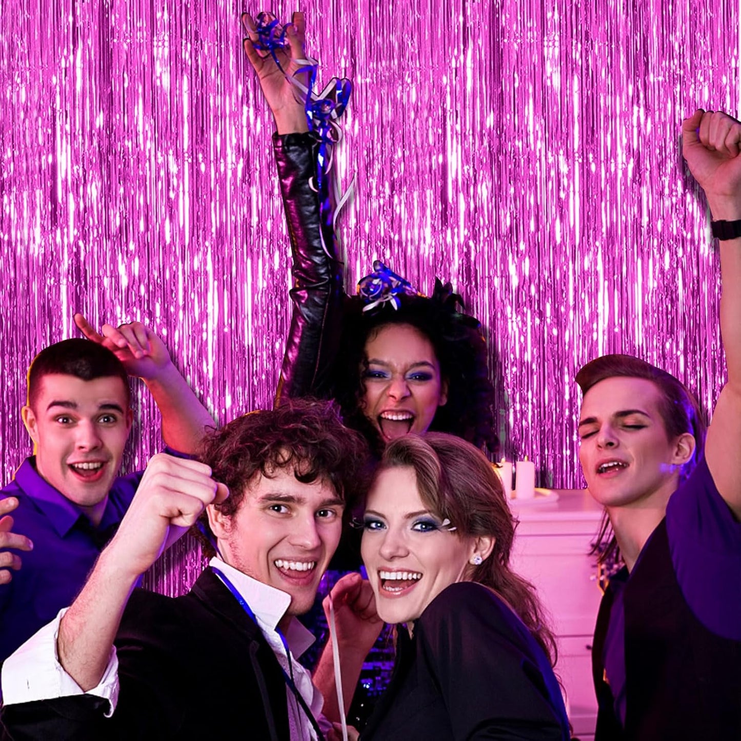 20 Pack Hot Pink Party Decorations - Tinsel Curtain Streamers Foil Fringe Backdrop for Birthday, Christmas, Bachelorette, Graduation, Fiesta Photo Booth