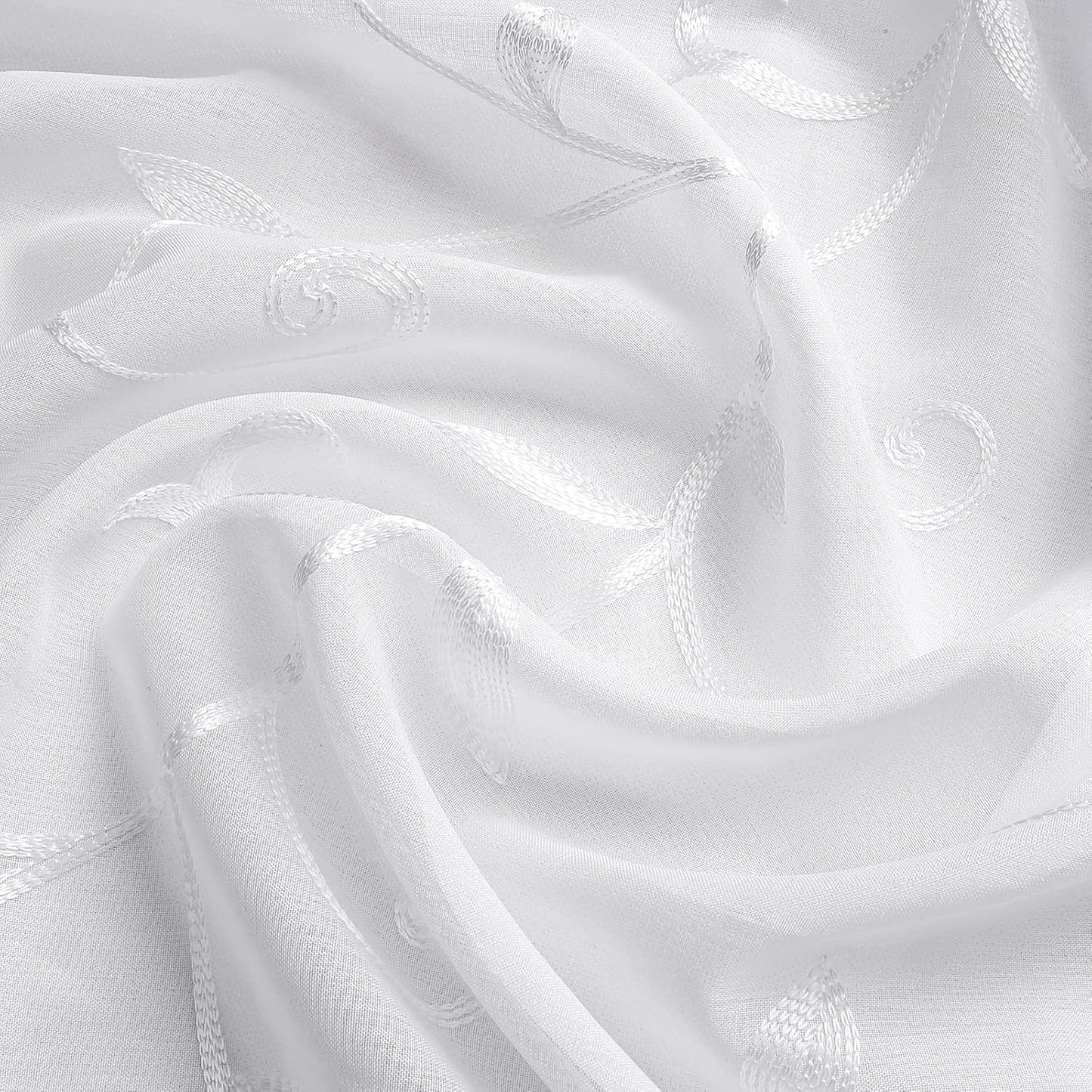 VISIONTEX White Leaves Sheer Voile Curtains, Decorative Embroidery Rod Pocket Window Drapes for Home Living Room and Bedroom 54 x 95 Inch, Set of 2 Curtain Panels