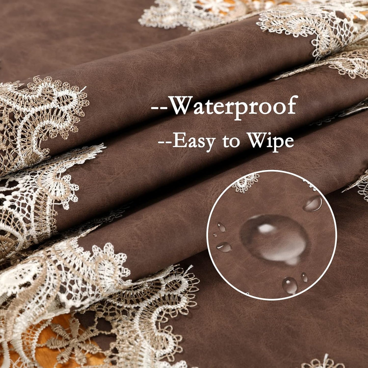 Vintage Lace Dining Table Runner, 120 Inches Floral Coffee Table Runners for Kitchen Home Christmas Party Decorations (16x120 inch, Brown)