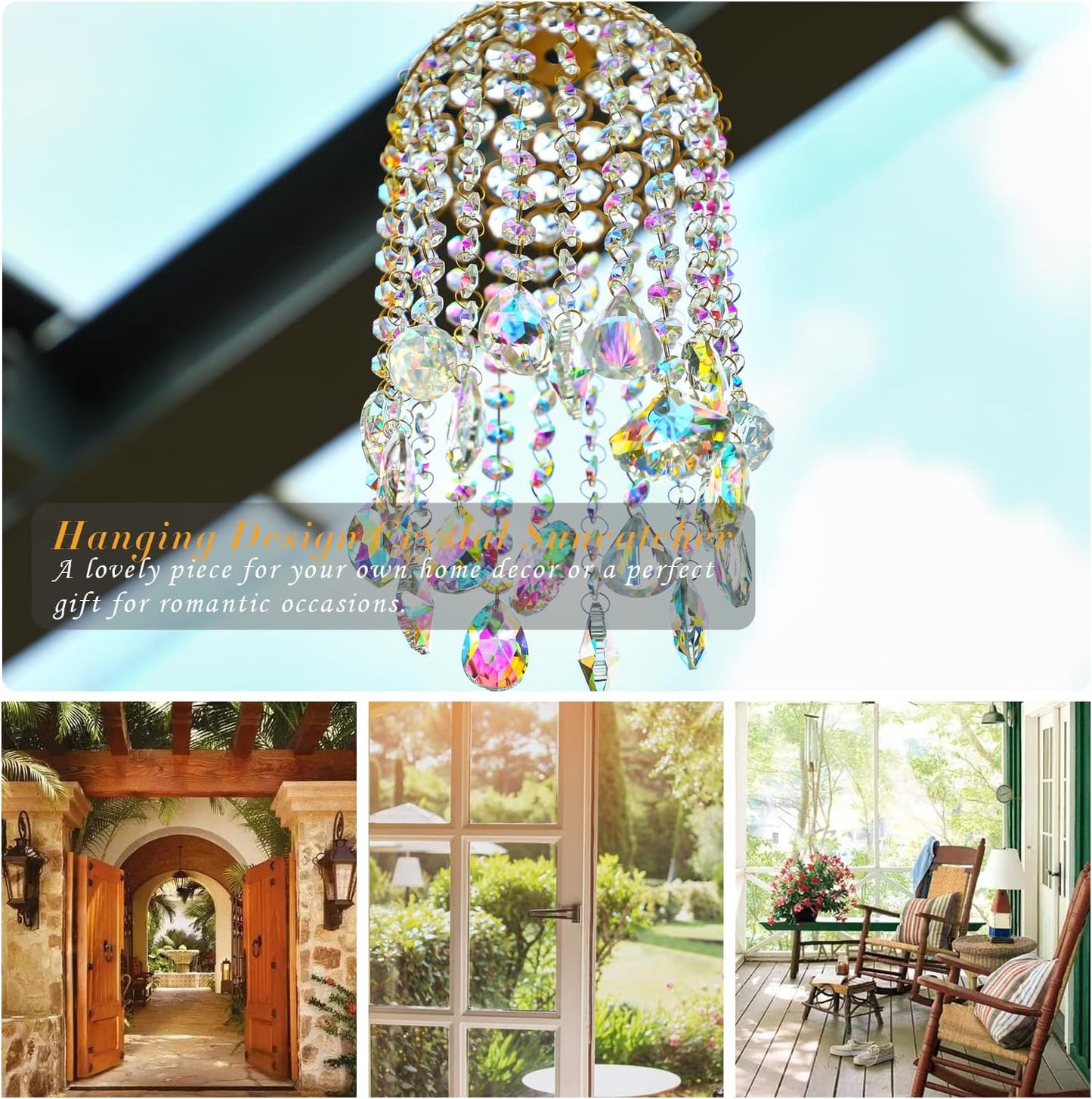 Crystal Chandelier Wind Chimes Suncatcher Pendant, Aurora Light Catcher for Window Indoor Outdoor Ornament, Gift for Mothers Day Christmas Day