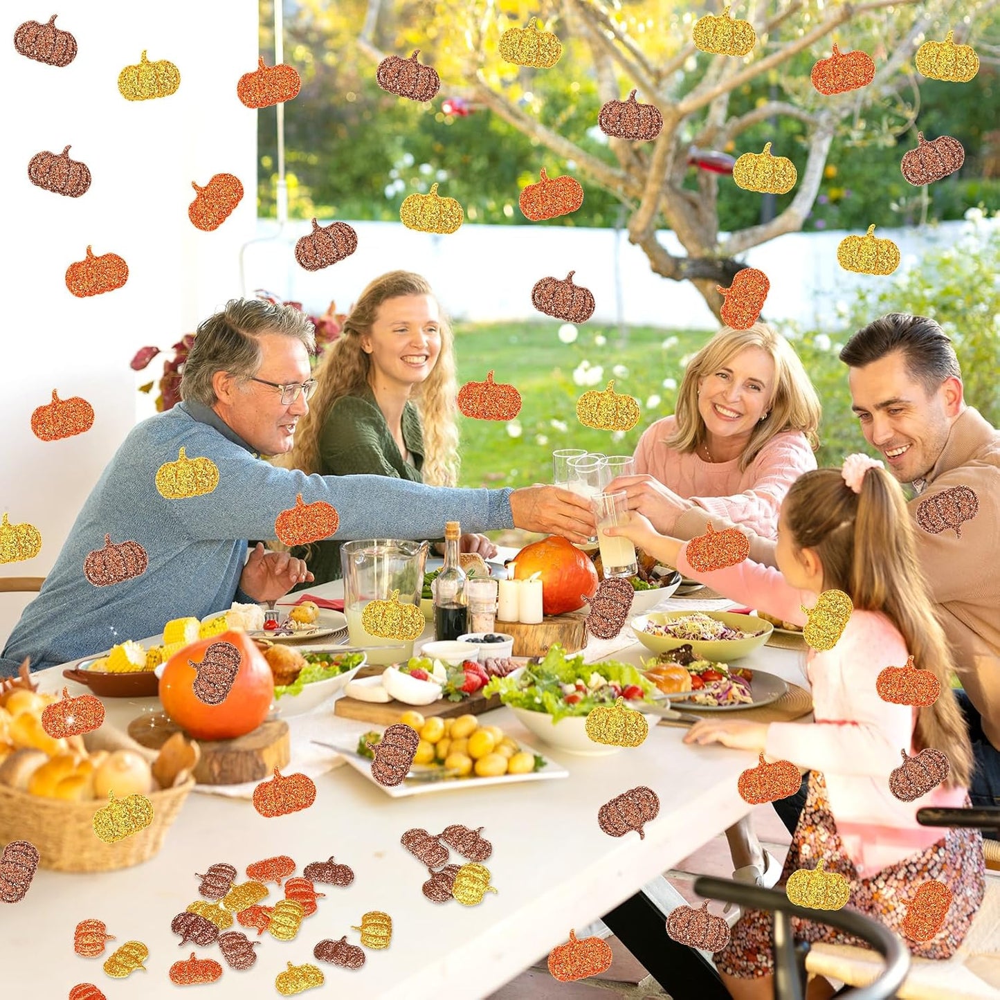 MARFOREVER Fall Felt Pumpkin Glitter Confetti, 500Pcs Thanksgiving Pumpkins Confetti Decorations Mixed Fall Colors Table Scatter Centerpiece for Fall Art Crafts Supplies Thanksgiving Party Accessories