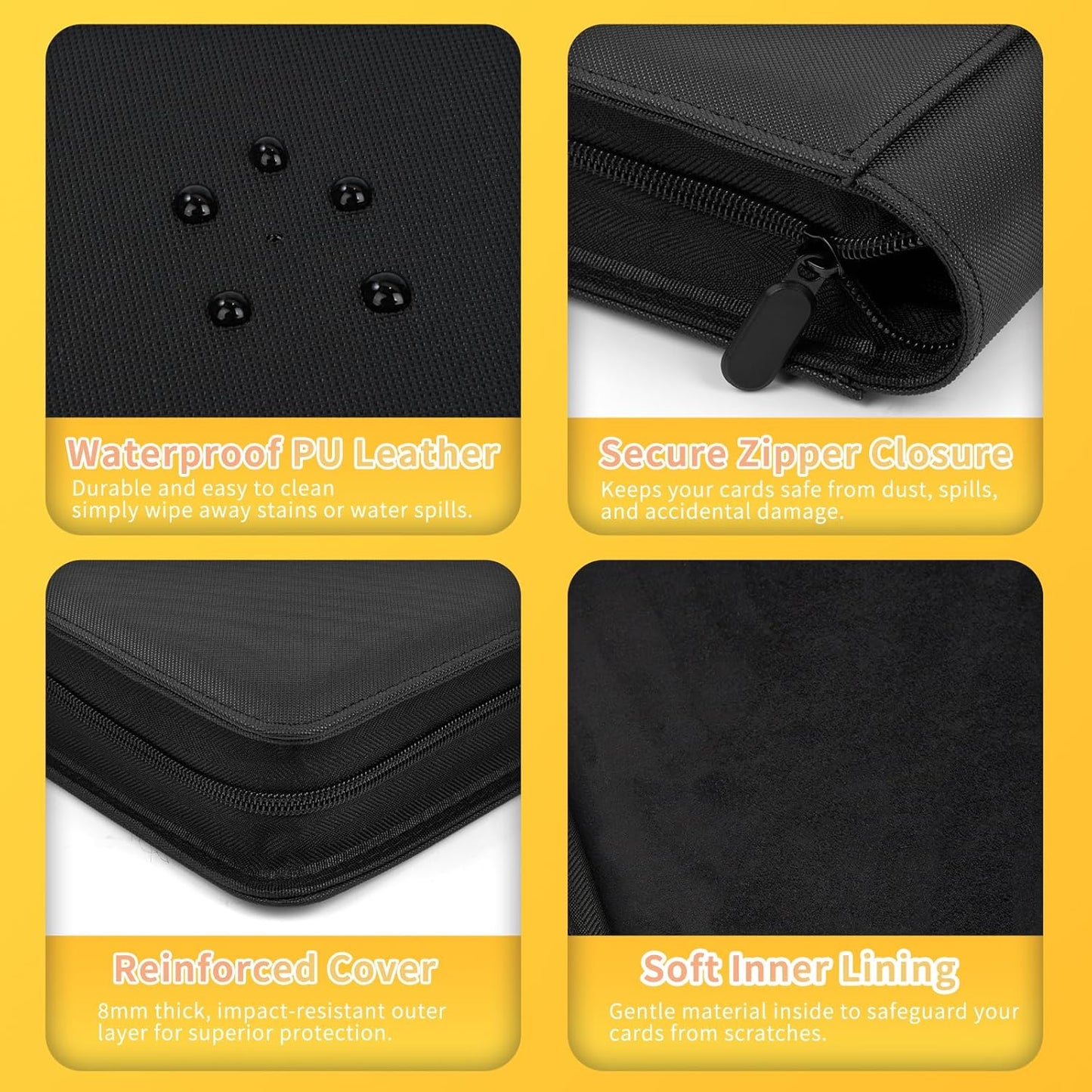 Premium 1000+ Pockets Trading Card Binder, 16-Pocket Ringless Side-Loading Album for TCG, MTG, Lorcana, Sports & Standard-Size Cards (Black2)