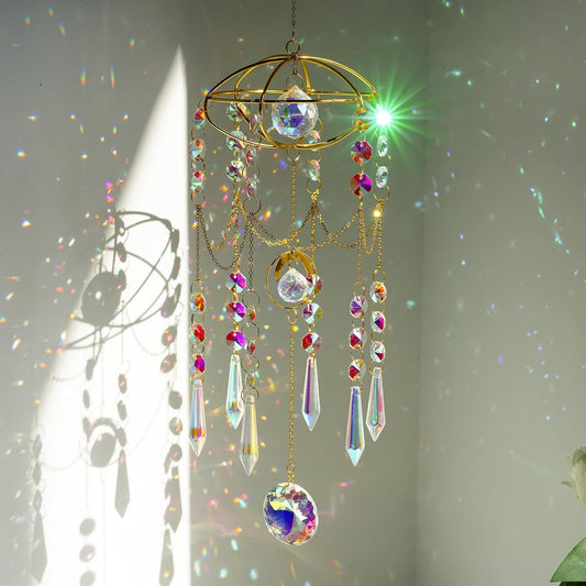 H&D HYALINE & DORA Colored Prisms Crystal Suncatcher Gold Window Sun Catcher Hanging Wind Chime Rainbow Sun Catcher for Home Garden Porch