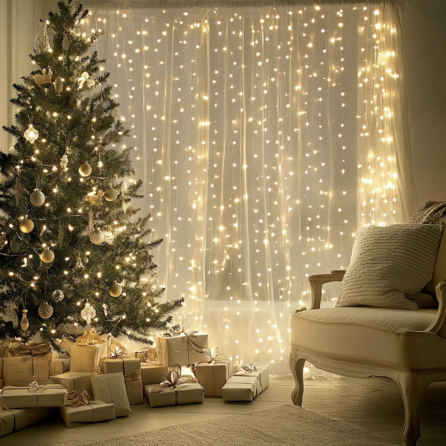 Fairy Curtain Lights, 200 LED Upgraded Tangle-Free Hanging Lights with Remote, USB Plug in String Lights for Bedroom Wall Window Wedding Party Xmas Home Décor - 9.8 x 6.6 Ft, Warm White