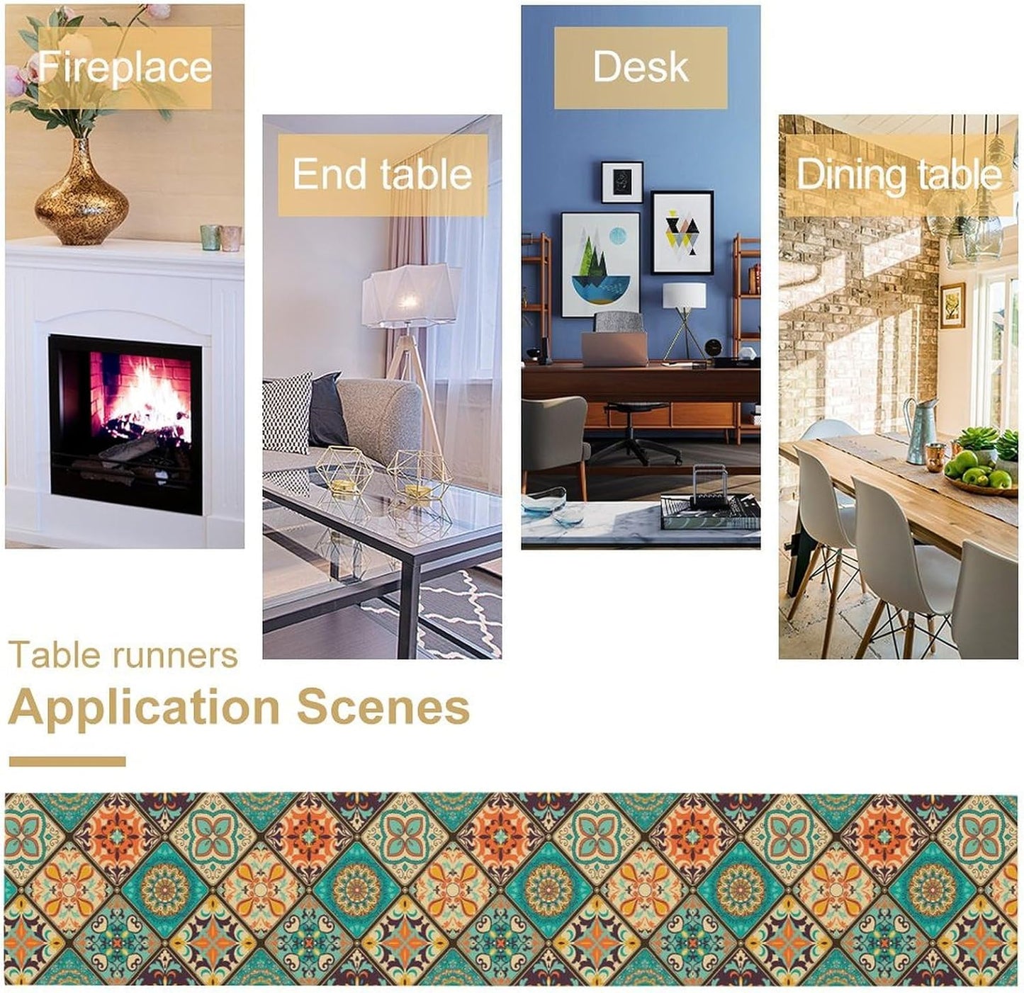 Boho Floral Table Runner,Vintage Bohemian Style Table Runner for Kitchen Dining Table Home Party Decoration 13x72 Inch