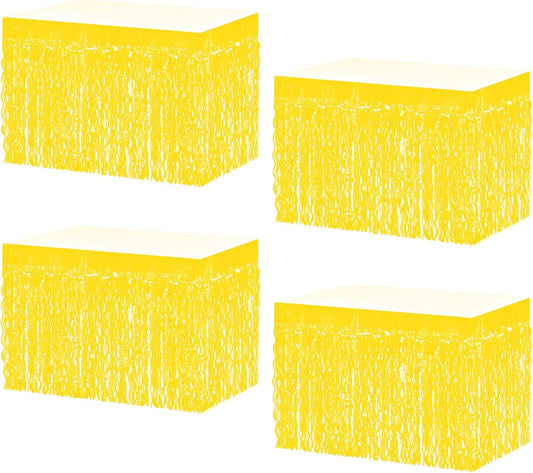 4P Wavy Metallic Tinsel Foil Fringe Table Skirts for Rectangle Tables Backdrop Garland Curtains for Parade Floats Wedding Birthday Parties Decoration Graduation 2025 Christmas (Makaron Yellow)