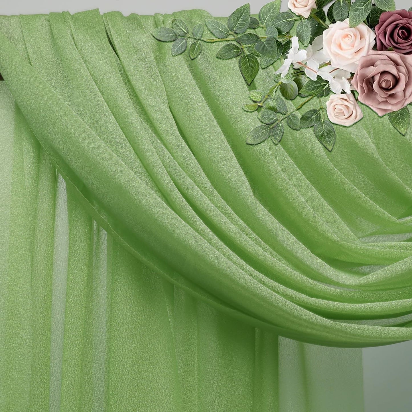 Wedding Arch Draping Fabric 1 Panel 28.7" x 20FT Sage Green Sheer Chiffon Backdrop Drapes for Wedding Ceremony Birthday Party Bridal Shower Outdoor Decoration