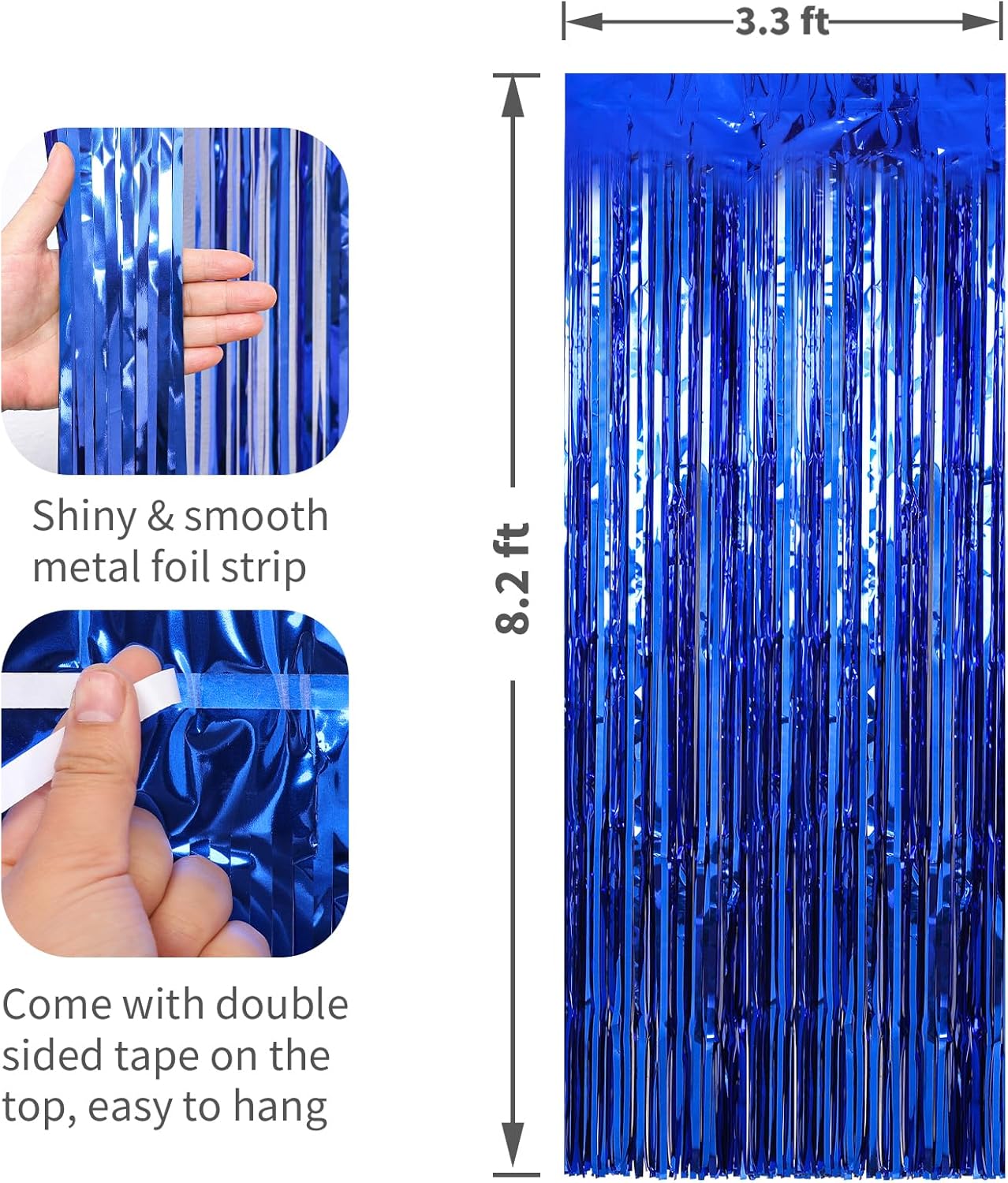 4 Pack Dark Blue Foil Fringe Curtains Door Streamers Party Decorations 3.3 x 8.2 ft, Tinsel Curtain Fringe Backdrop for Parties, Door Fringe Birthday Streamers, Photo Booth Backdrops, Party Decor