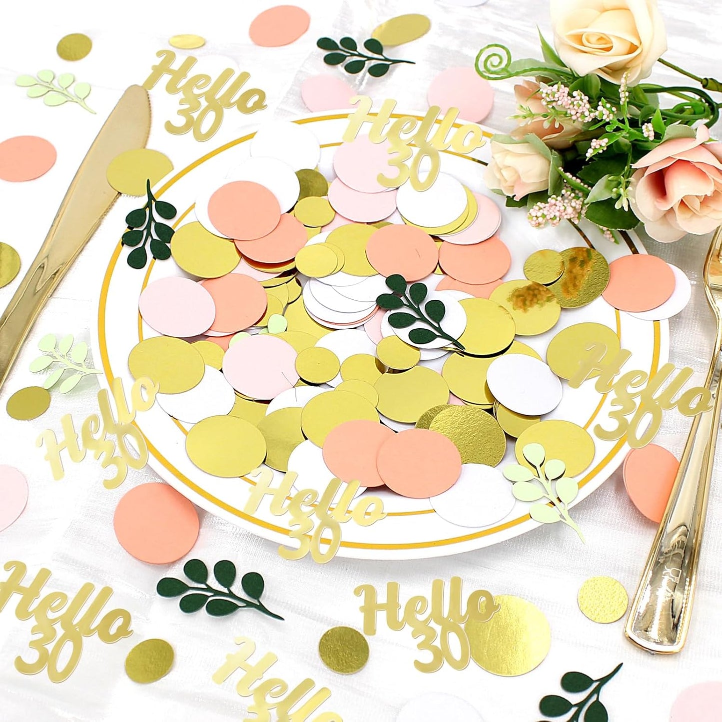 300PC 30TH Birthday Confetti for Table Pink and Sage Green Happy 30TH Birthday Decorations for Her Dots Hello 30 Confetti Scatters Thirty Party Decor Supplies