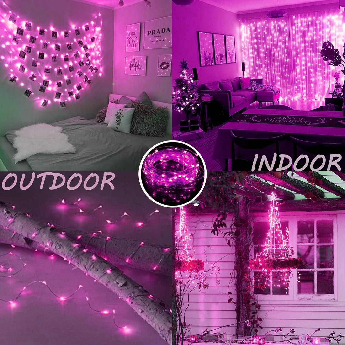 66Ft 200 LED Pink Fairy Lights Plug in, Waterproof String Lights Outdoor & Indoor 8 Modes with Timer Bedroom Decor, Christmas Light Bedroom Decor, Twinkle Light for Girl's Room Mom Mother's Day