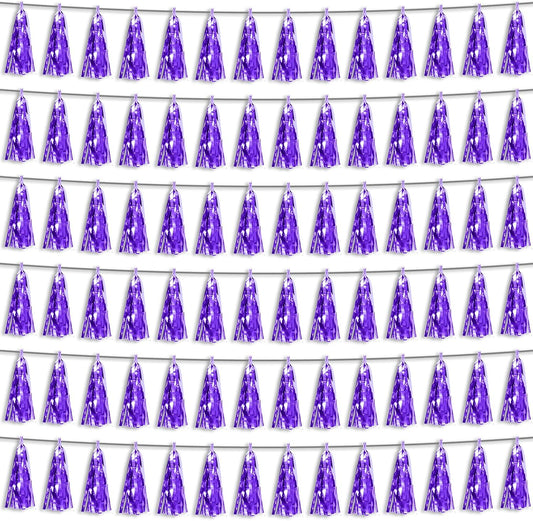 6P Purple Foil Fringe Metallic Tassel Streamers Banner Tassel Garland for Parade Floats, Bachelorette, Wedding, Birthday, Graduation, Christmas, Bridal/Baby Shower Party Decorations