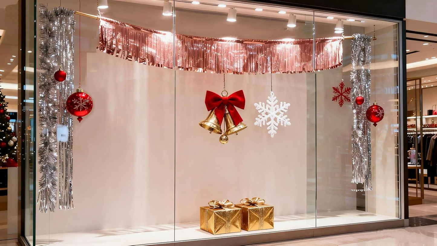 CC Wonderland Rose Gold Fringe Banner - 5 Ft.Pack of 2 for Wedding Hanging Bachelorette Party Decorations, Birthday Party Decor, Baby Shower Supplies, Photo Booth Banner Backdrop