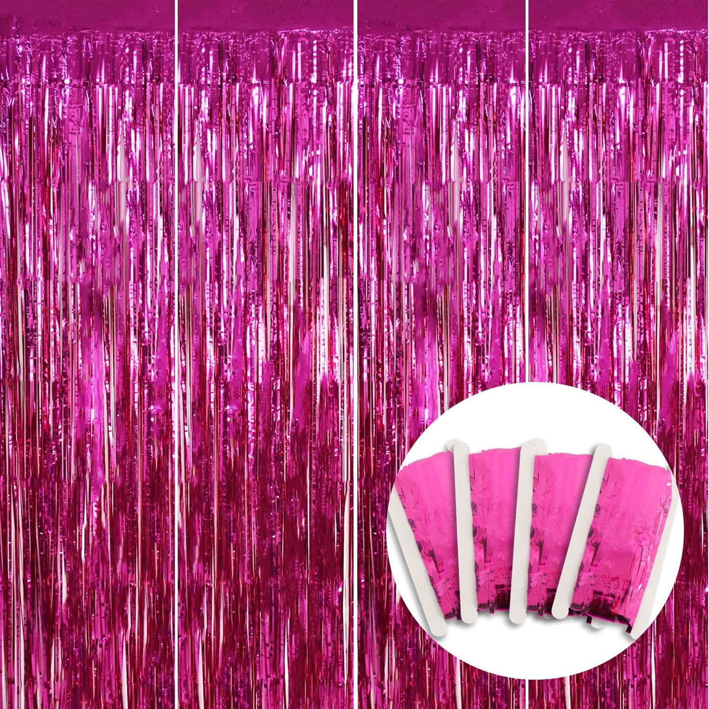 BEISHIDA 4 Pcs Hot Pink Rosered Door Streamers Curtain Party Streamers Backdrop Fringe Foil Wall Background for Party Decoration Photo Booth Props(3.28 ft x 6.56 ft)
