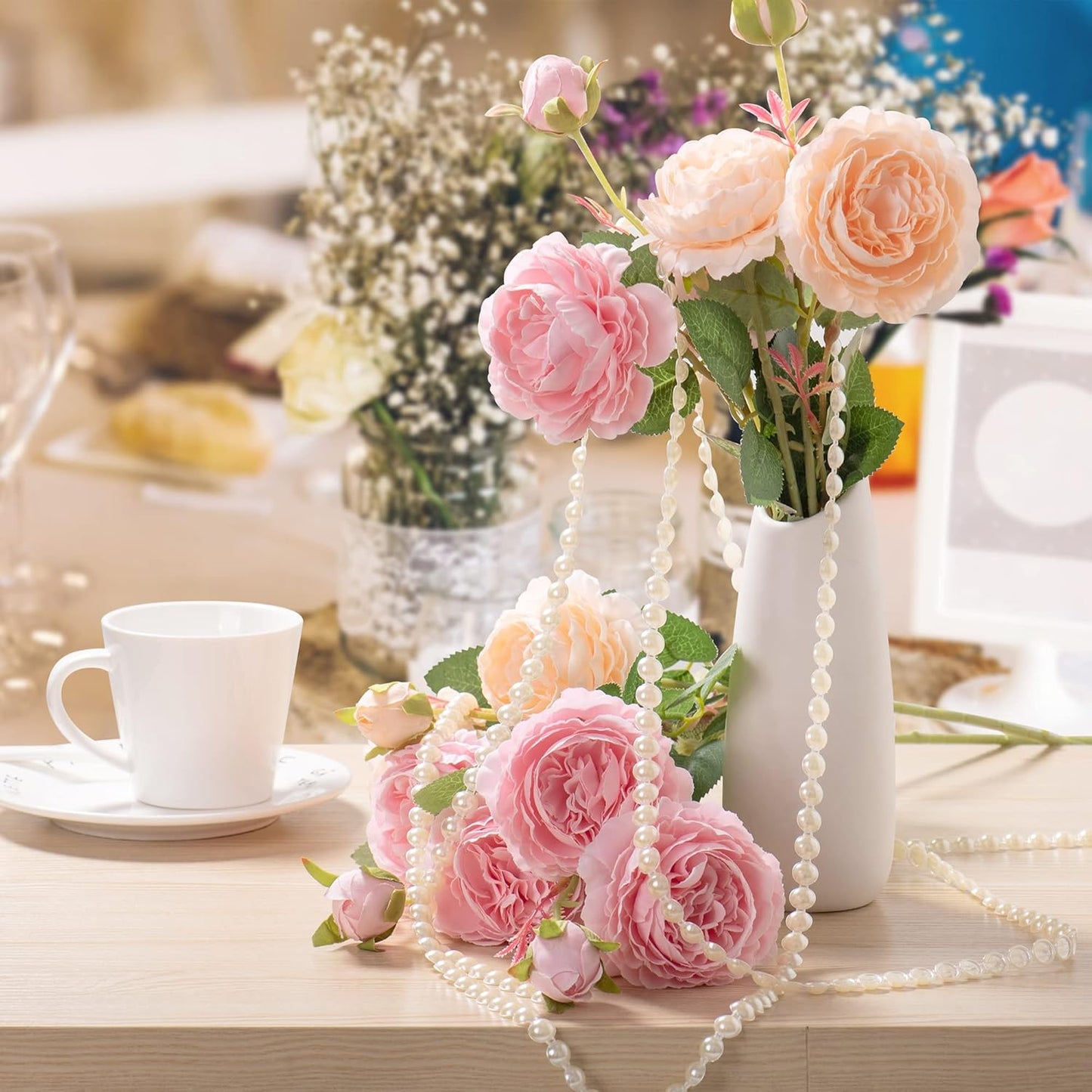 10mm Pearl Garland Half-Round 11 Yards Flat Craft Pearls Bead String Roll Strand for Wedding Party Christmas Tree Decoration (Ivory)