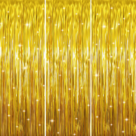GOER 3.2 ft x 9.8 ft Metallic Tinsel Foil Fringe Curtains Party Photo Backdrop Party Streamers for Birthday,Graduation,New Year Eve Decorations Wedding Decor (Gold,3 pcs)