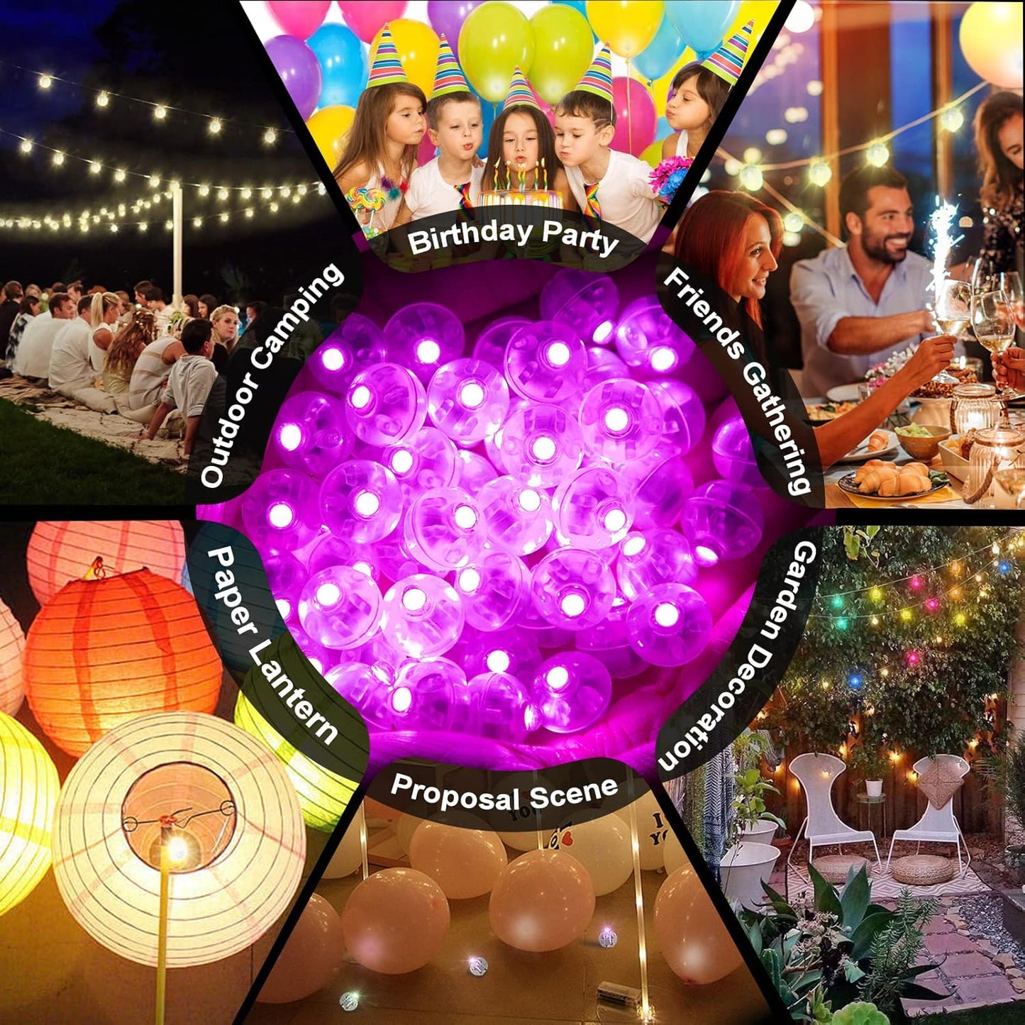 50pcs Pink LED Balloon Light, Mini Tiny Light Round Led Ball Lamp for Paper Lantern Balloon Indoor Outdoor Party Event Birthday Party Wedding Decoration Halloween Christmas Supplies