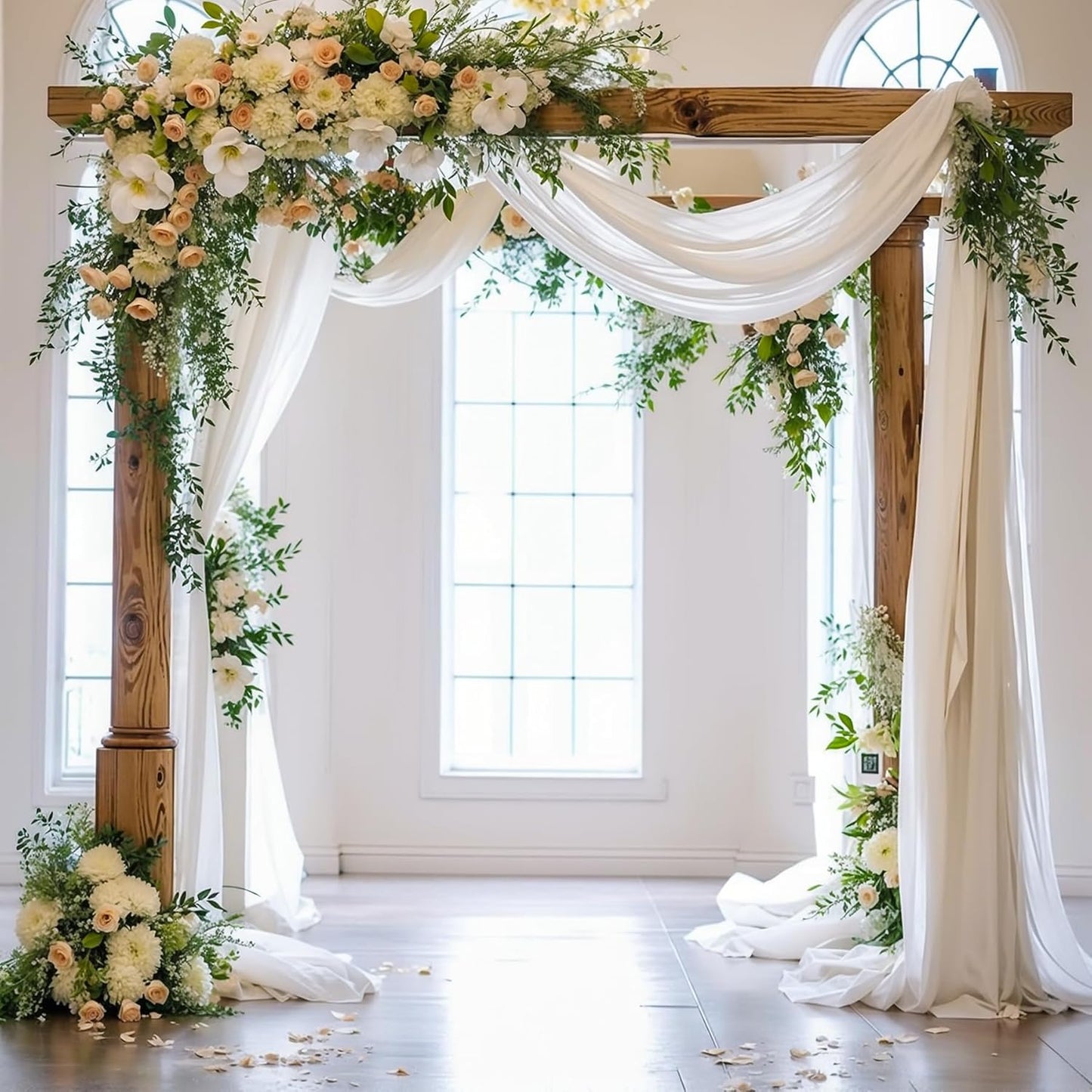 Wedding Arch Draping Fabric White Arch Drapes Sheer Backdrop Curtain for Ceremony Wedding Arches Decor 2 Panel 19Ft Length x 28" Width