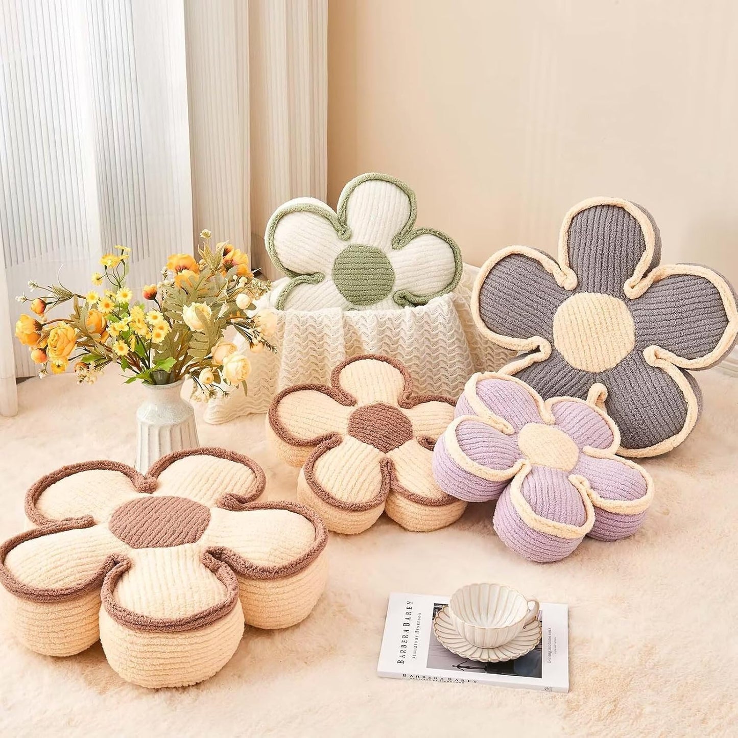 Flower Shaped Floor Cushion, Soft Decorative Throw Pillow, Cute Seating Cushion, Plush Pillow for Sofa Couch Bed (13.7 Inch, Lavender)