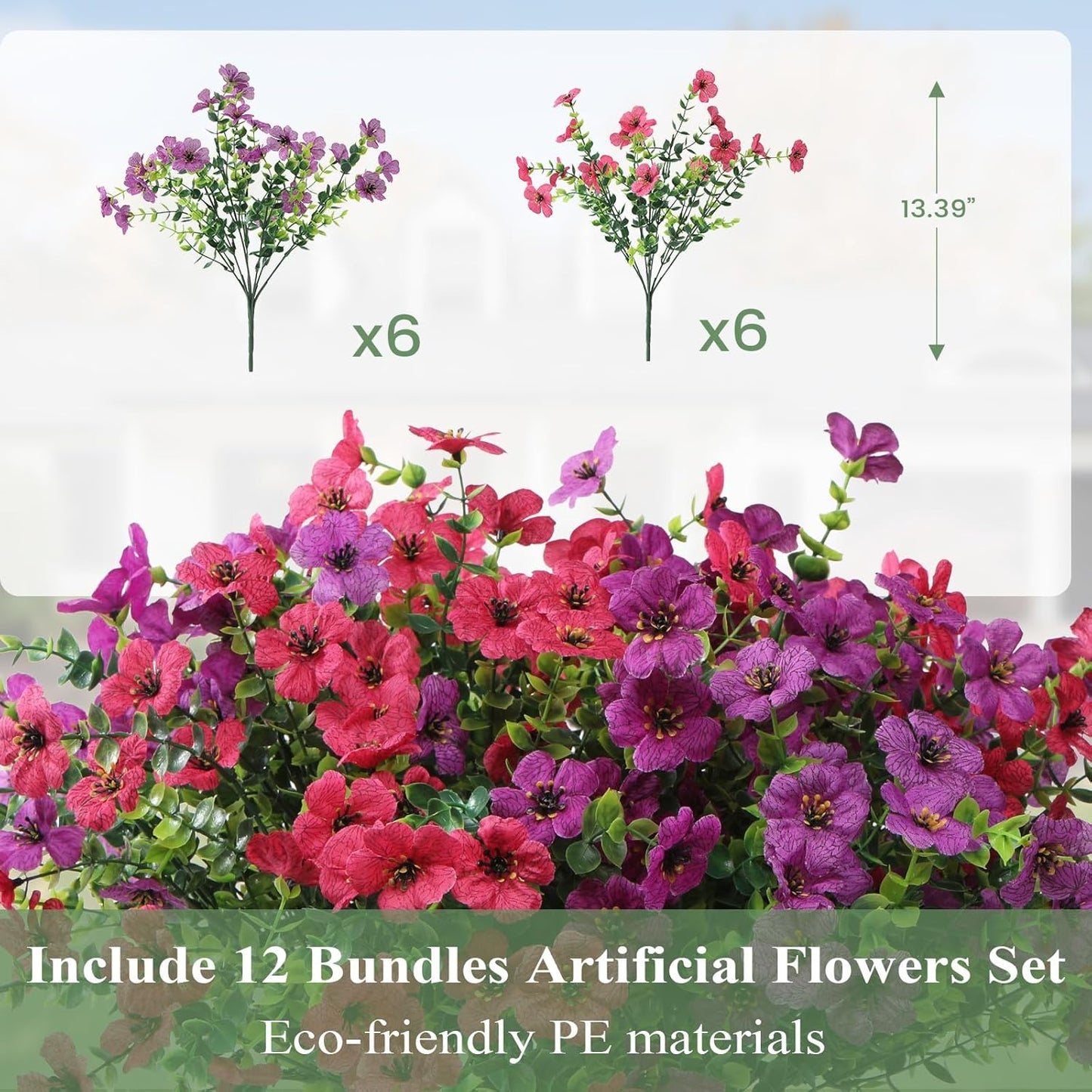 Artificial Flowers for Outdoors 12 Bundles, UV Resistant Colorful Fake Silk Flower Outdoor Planter Garden Decor Indoor Decorations