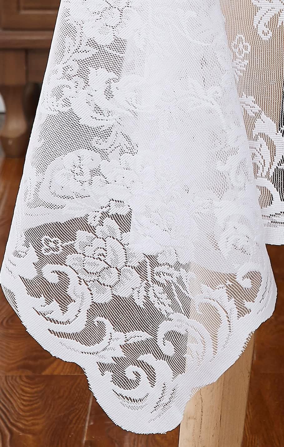 LinenZone Extra Large White Round Tablecloth for Rustic Vintage Decor. Sheer Lace Table Cloth Works Great As Wedding Tablecloth or Thanksgiving Table Cover. (Mia 132 Round, White)