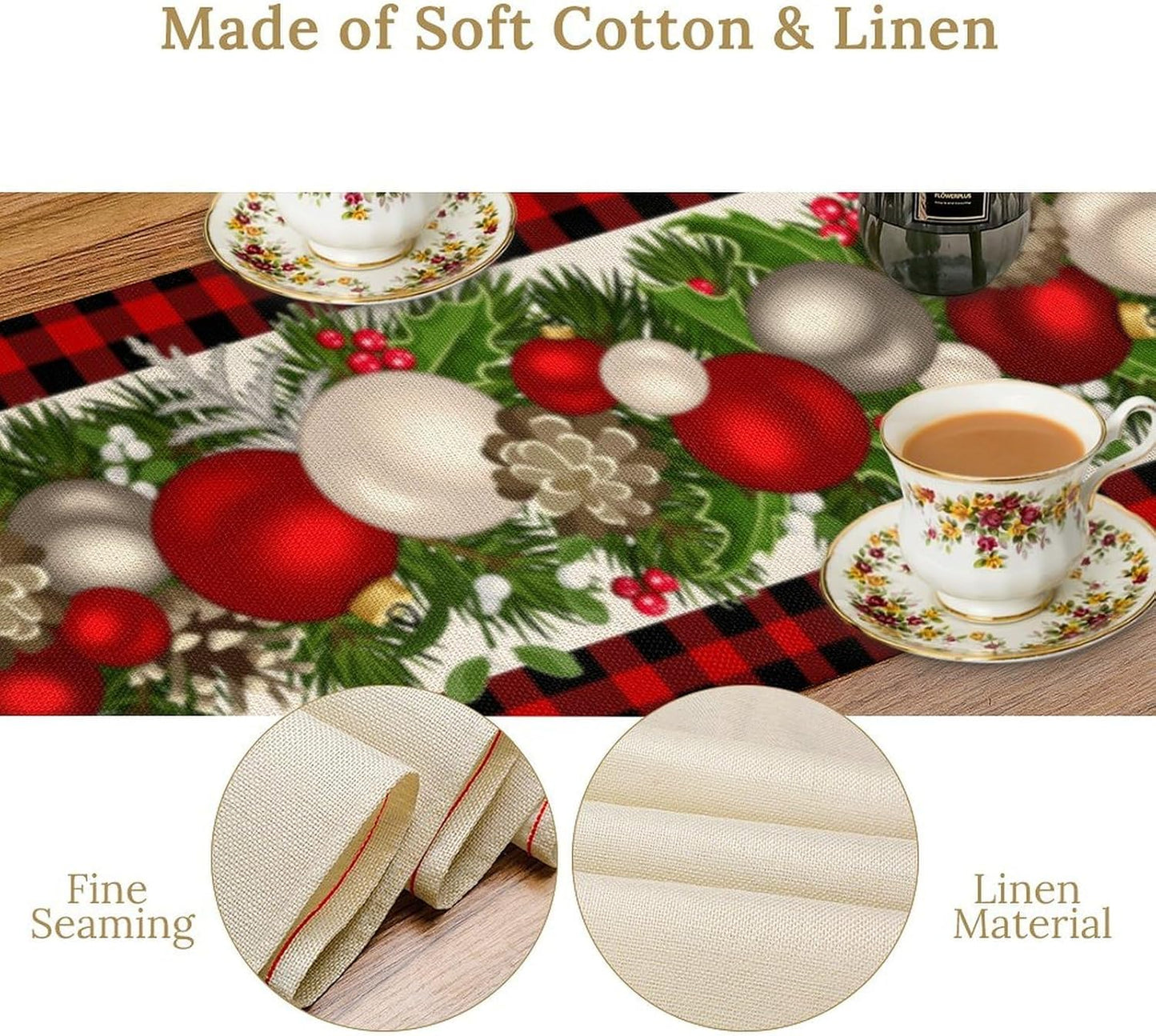 Christmas Table Runner,Seasonal Winter Xmas Holiday Farmhouse Table Cloth Kitchen Dining Table Decoration for Home Party Decor 13x90 Inch