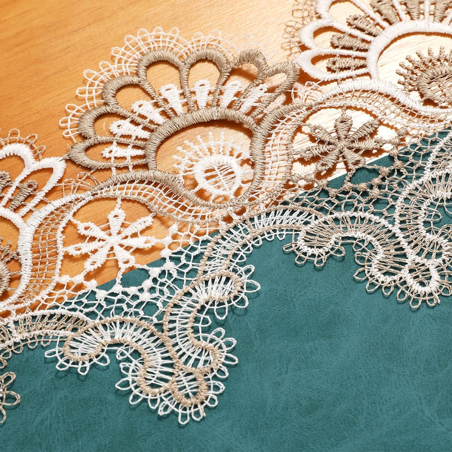 Vintage Lace Dining Table Runner, 120 Inches Floral Coffee Table Runners for Kitchen Home Christmas Party Decorations (16x120 inch, Cyan)