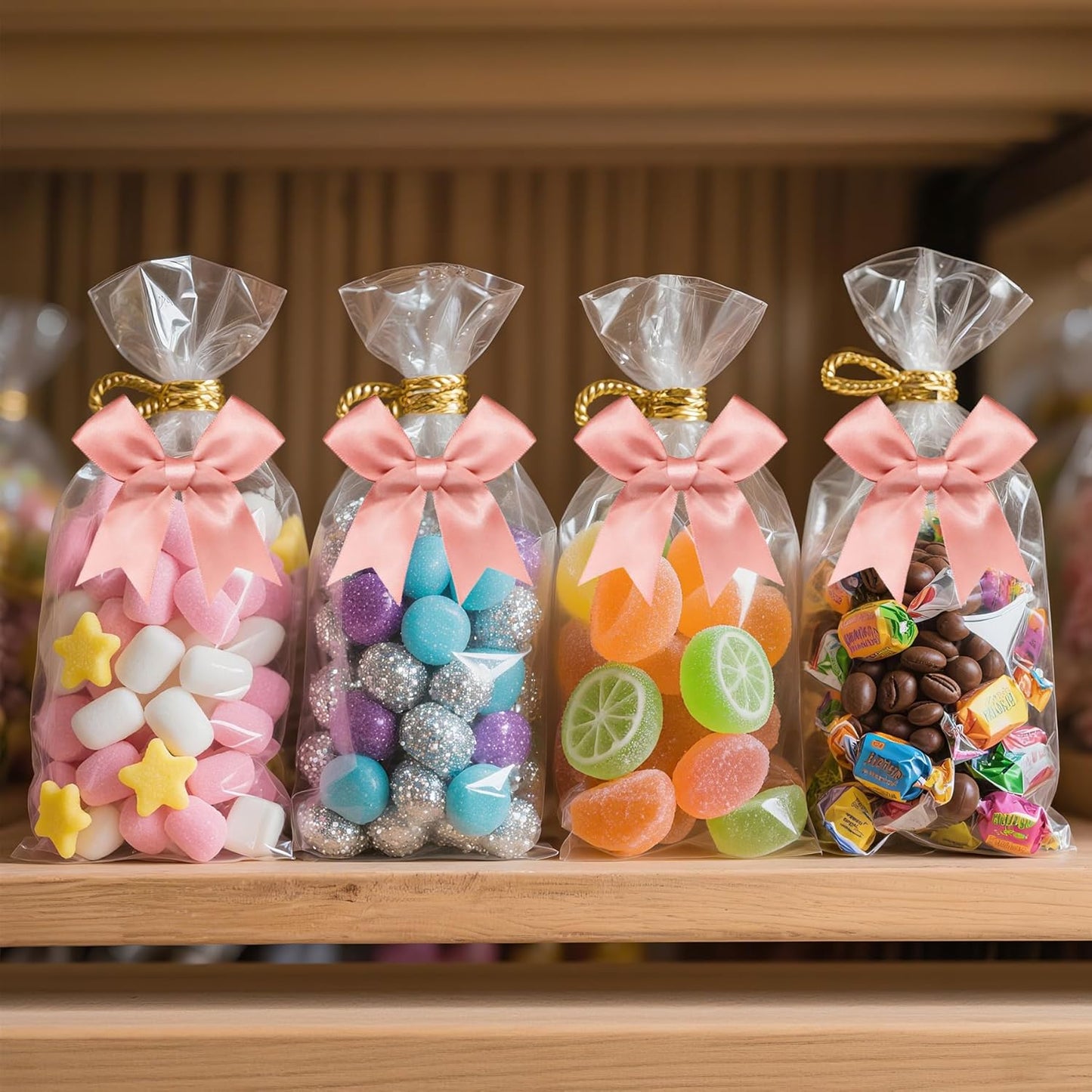 50 Pieces Gift Wrap Bows Premium Satin Ribbon Bows 3.3 Inch Craft Bows for Gift Wrapping DIY Treat Bags Holiday Gifts Bag Party Decorations, Wedding Decor Christmas Birthday Presents (Rose Pink)