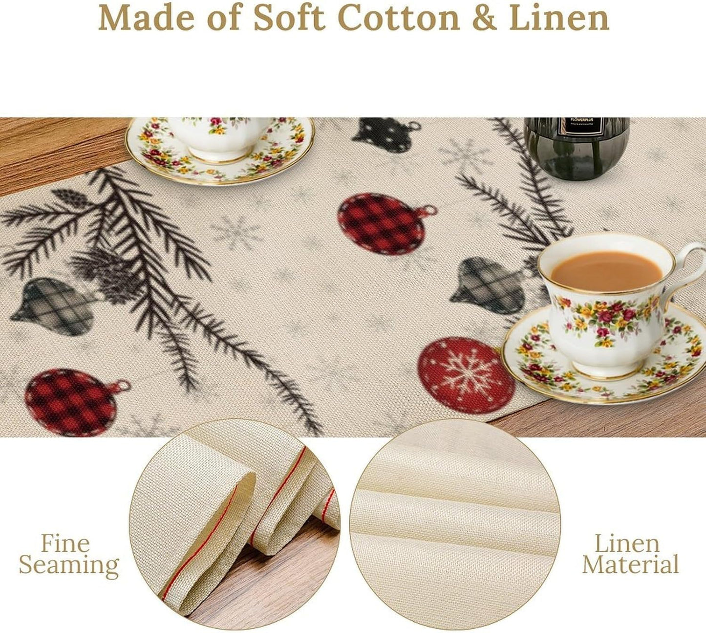 Merry Christmas Table Runner,Winter Xmas Holiday Kitchen Dining Table Decoration for Home Party Decor 13x70 Inch