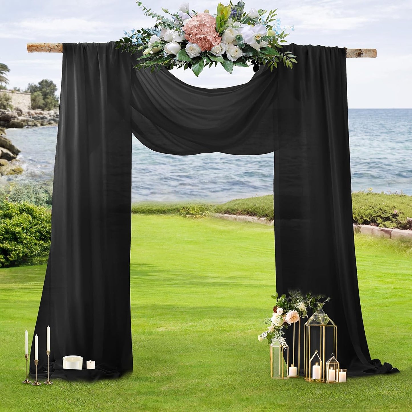 SiinvdaBZX 2 Panels Wedding Arch Draping Fabric 30" x 240" Black Polyester Chiffon Fabric for Multiple Occasions